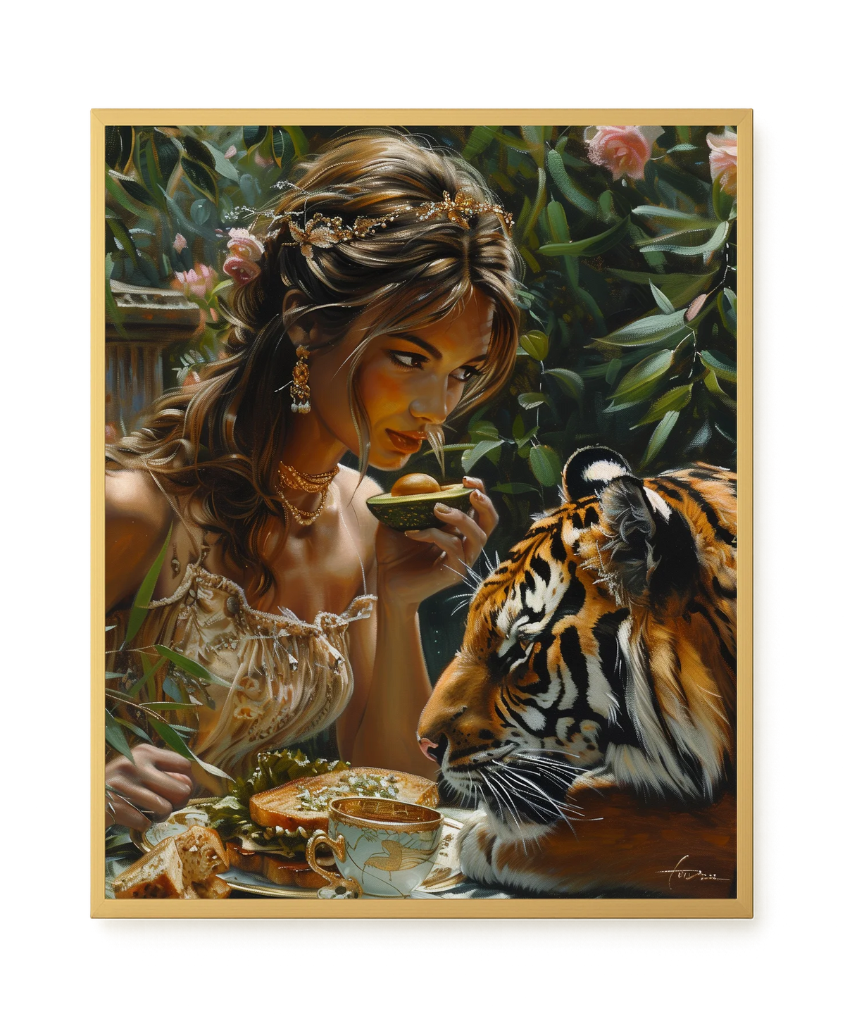 Tea with Tiger Canvas Wall Art