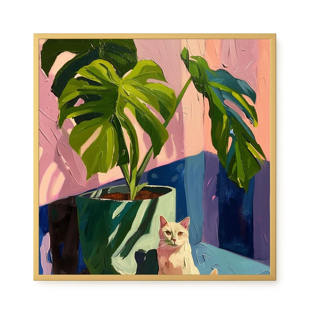 Cat & Plant Canvas Wall Art