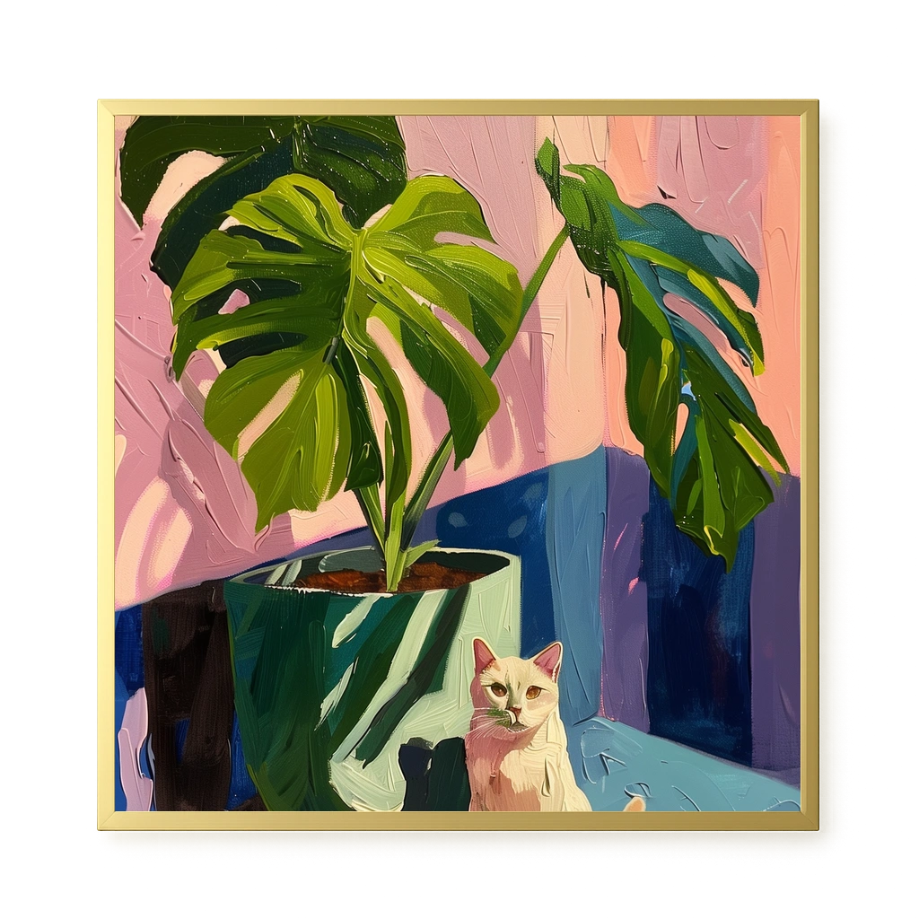 Cat & Plant Canvas Wall Art
