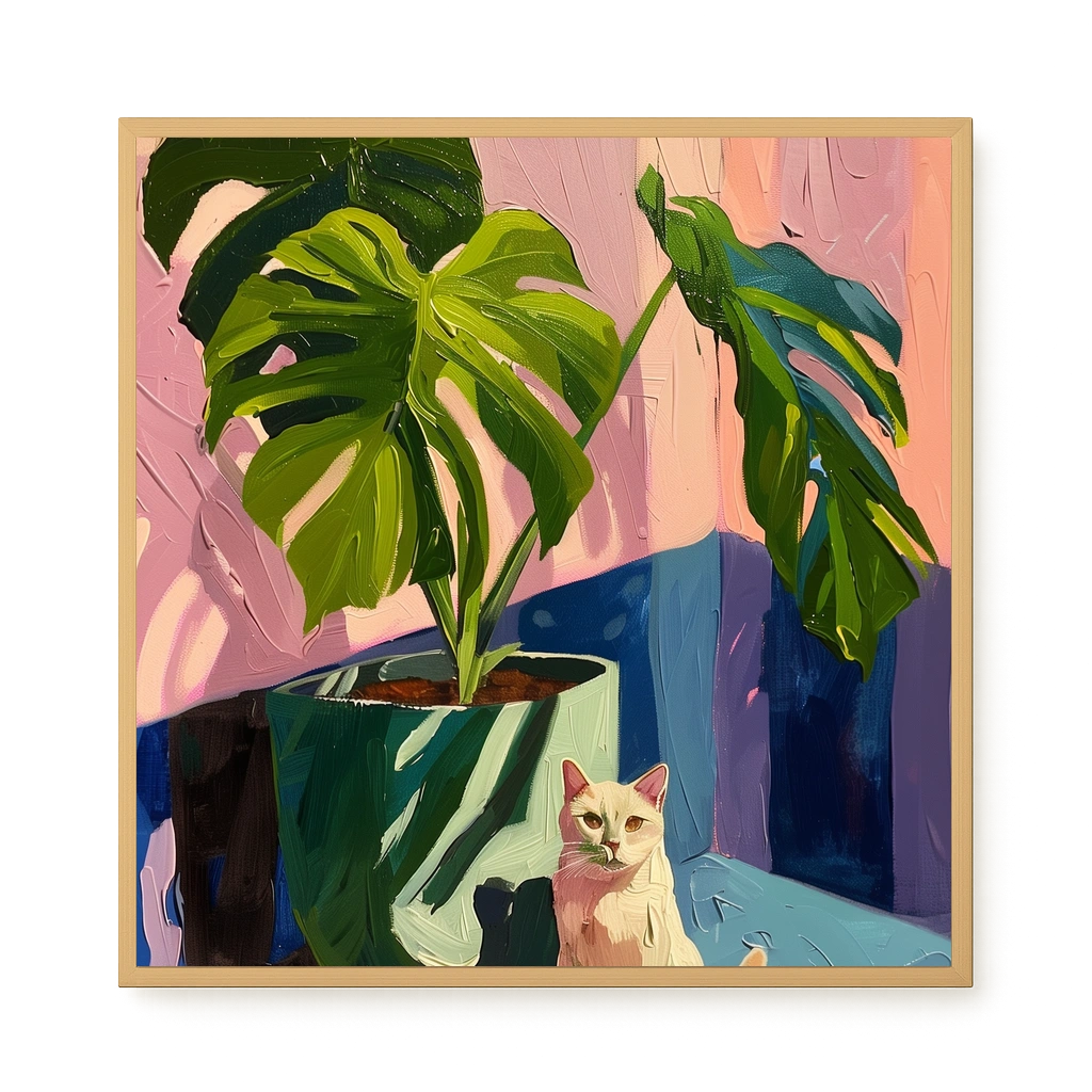 Cat & Plant Canvas Wall Art