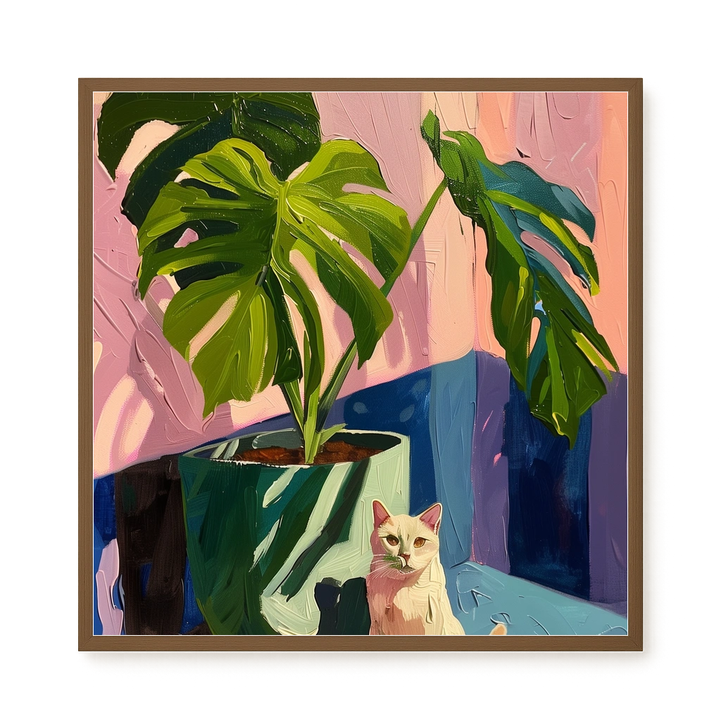 Cat & Plant Canvas Wall Art