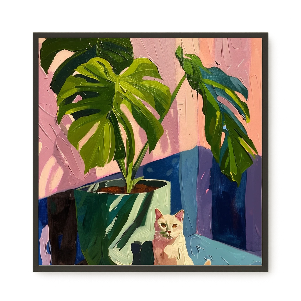 Cat & Plant Canvas Wall Art