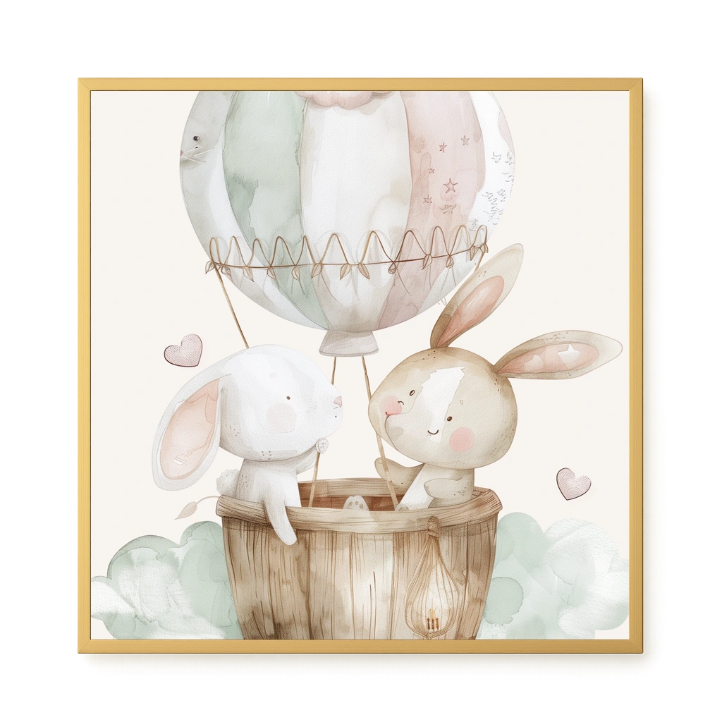 Bunnies in Hot Air Balloon Canvas Print