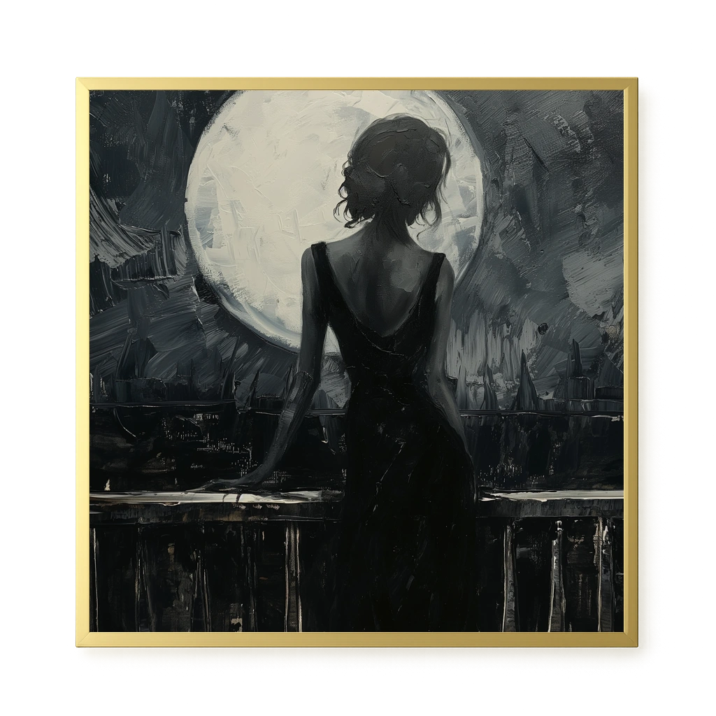 Woman Facing the Moon Canvas Wall Art