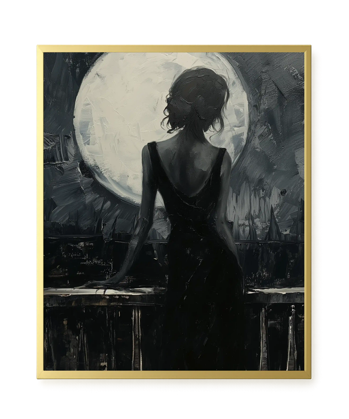 Woman Facing the Moon Canvas Wall Art