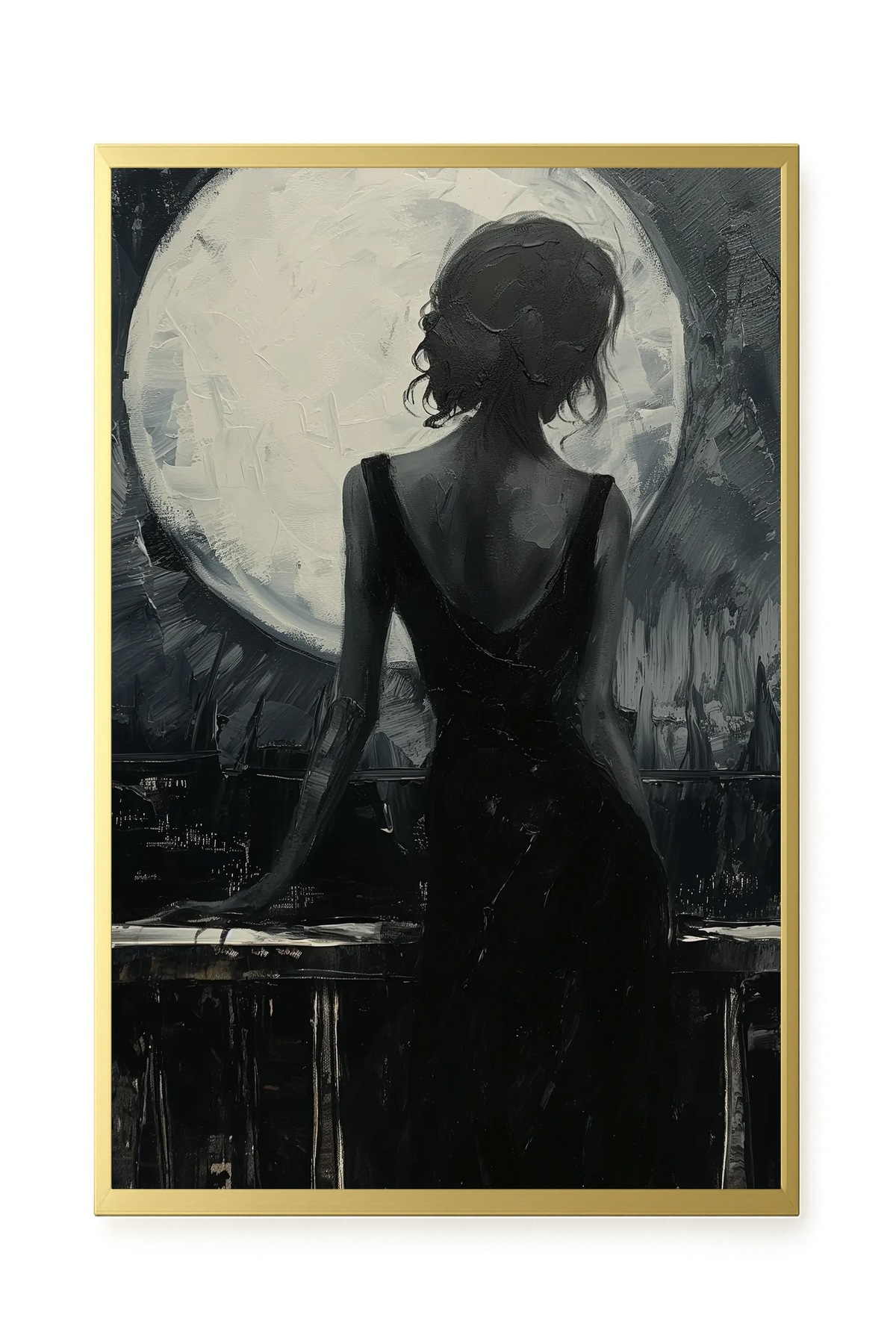 Woman Facing the Moon Canvas Wall Art