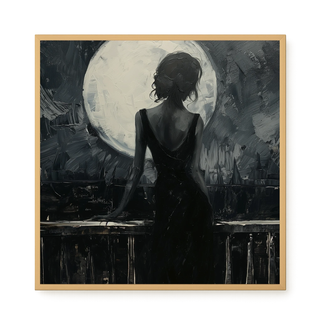Woman Facing the Moon Canvas Wall Art