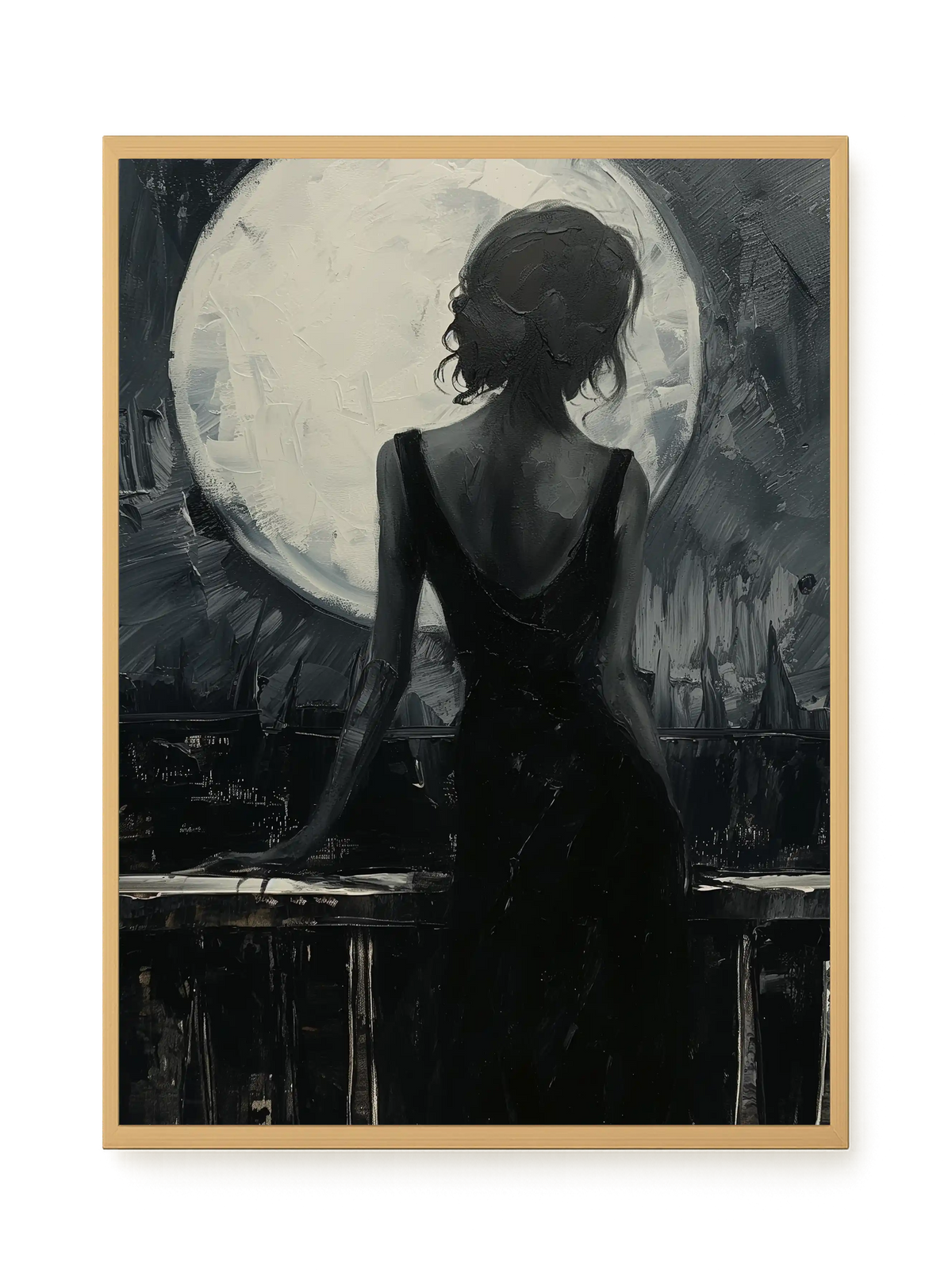 Woman Facing the Moon Canvas Wall Art