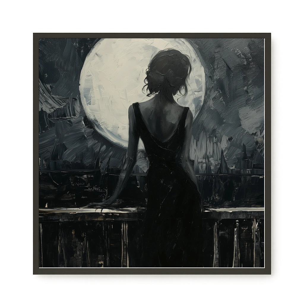 Woman Facing the Moon Canvas Wall Art