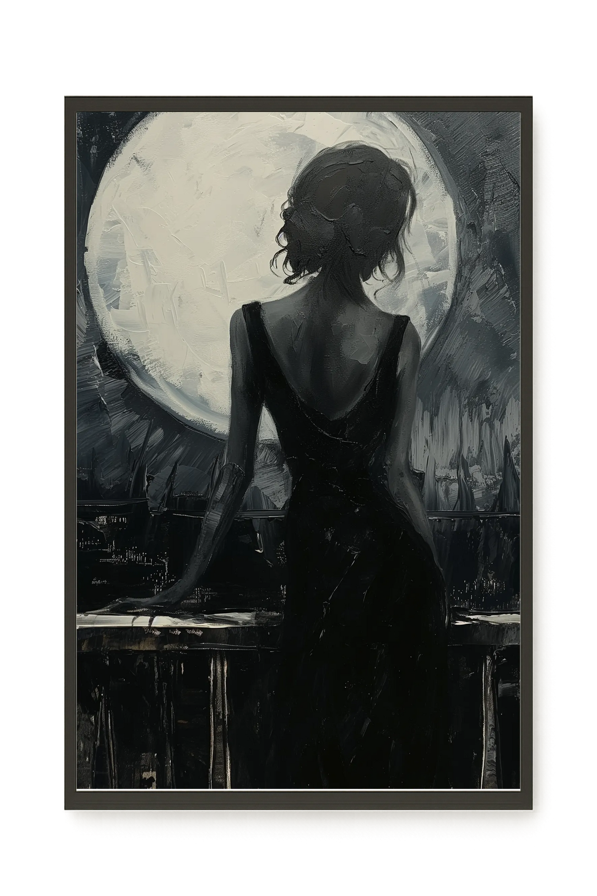 Woman Facing the Moon Canvas Wall Art