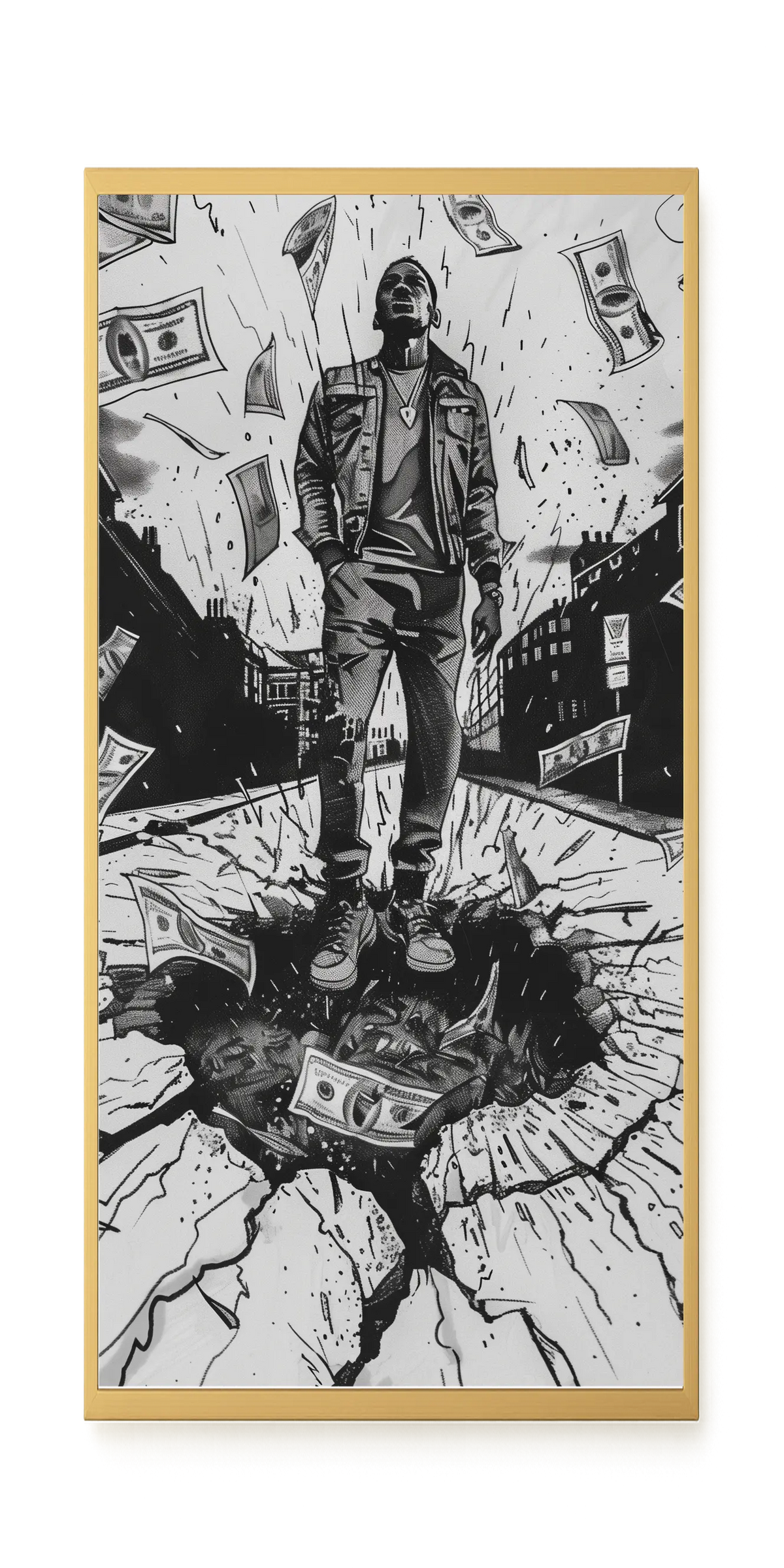 Man Surrounded by Falling Money Canvas Wall Art