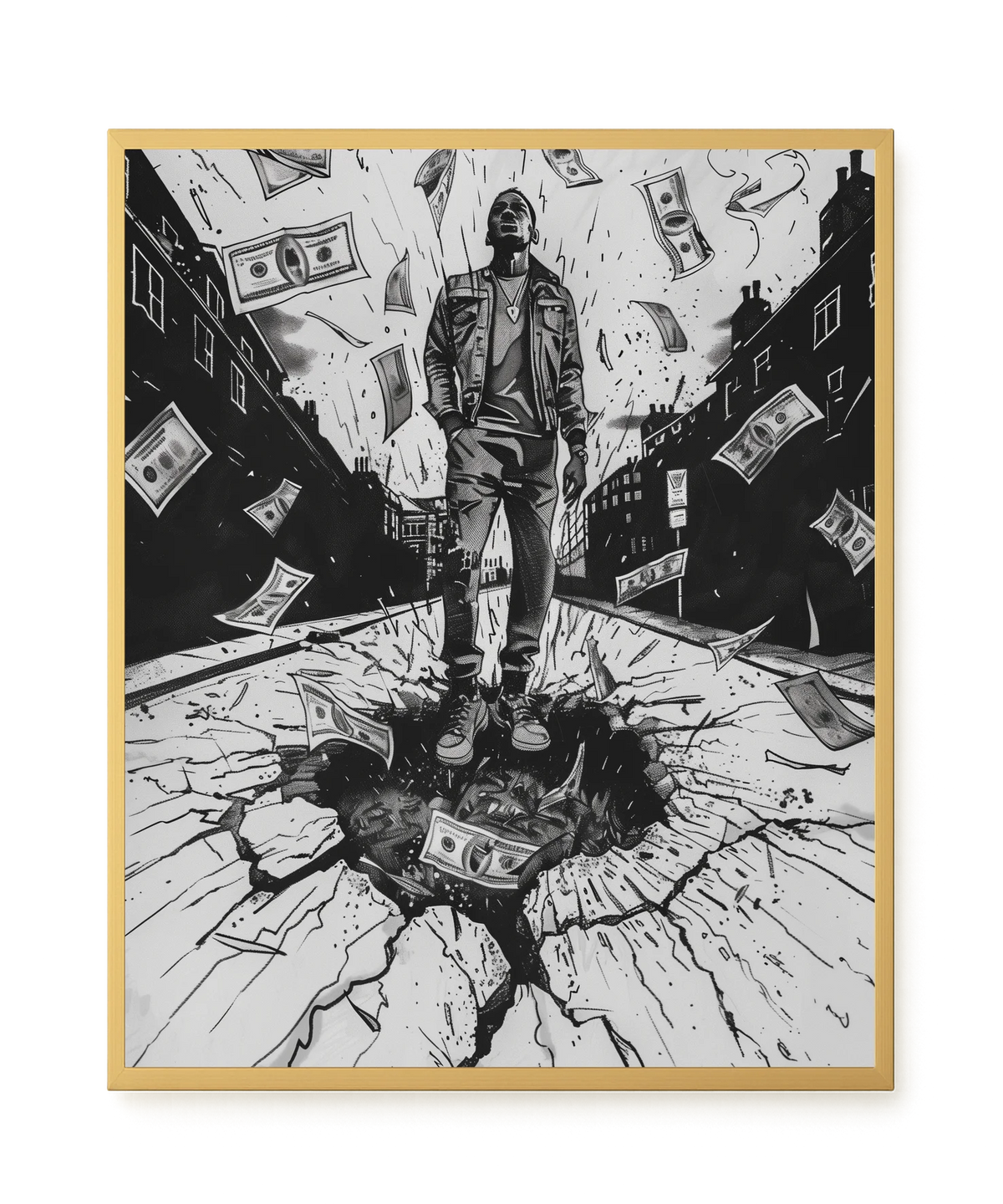 Man Surrounded by Falling Money Canvas Wall Art
