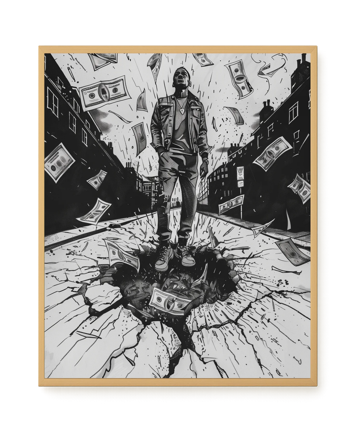 Man Surrounded by Falling Money Canvas Wall Art