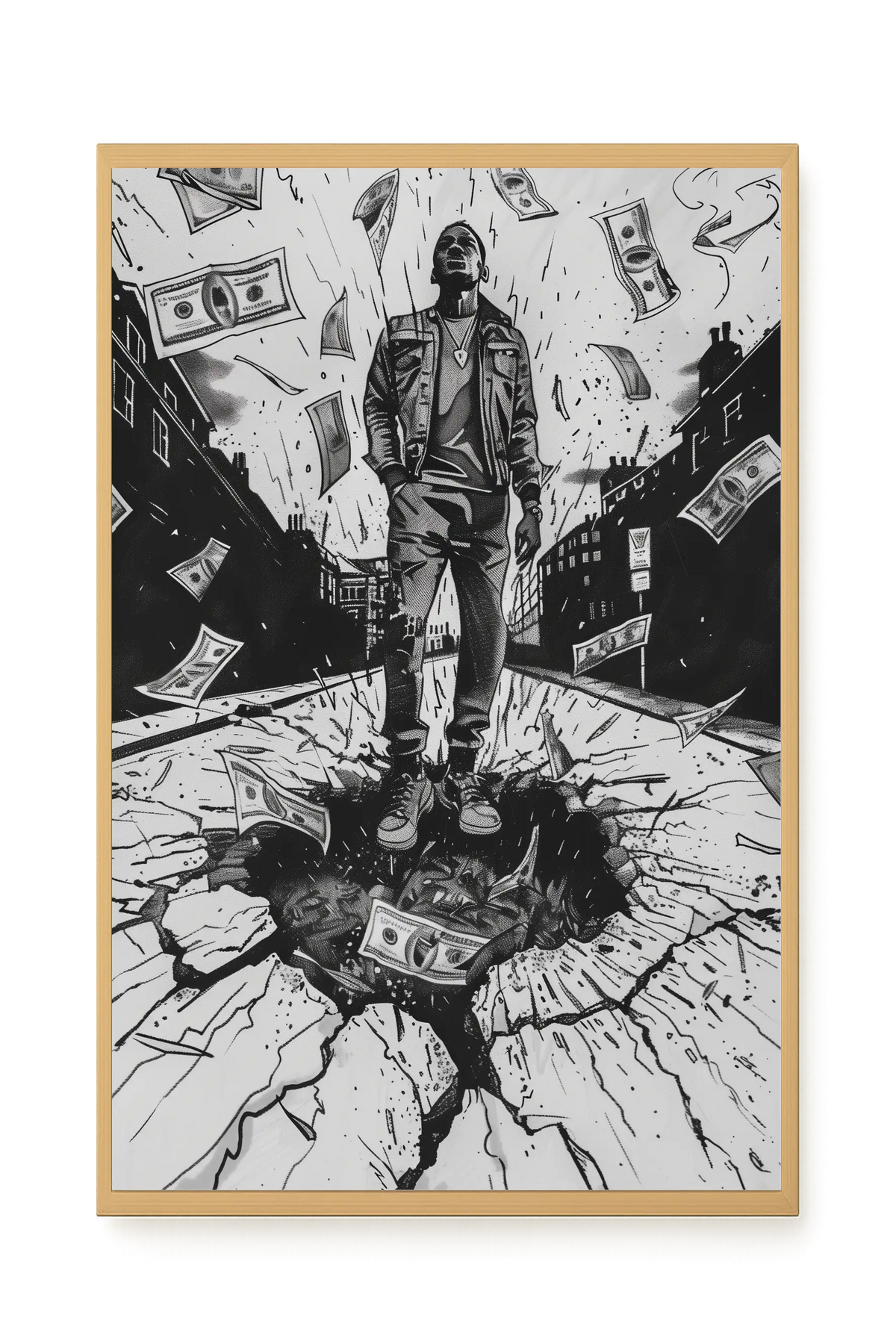 Man Surrounded by Falling Money Canvas Wall Art