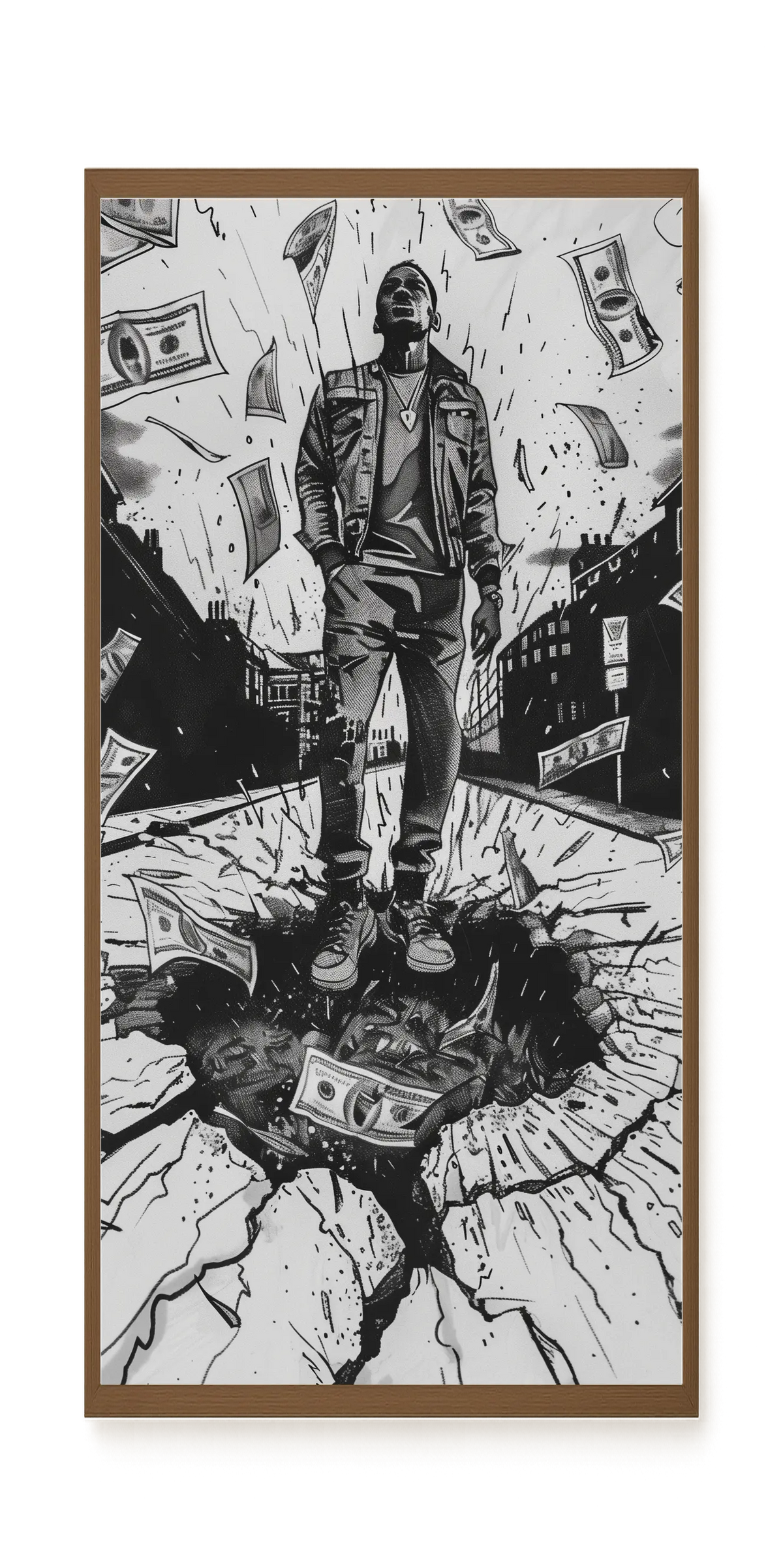 Man Surrounded by Falling Money Canvas Wall Art