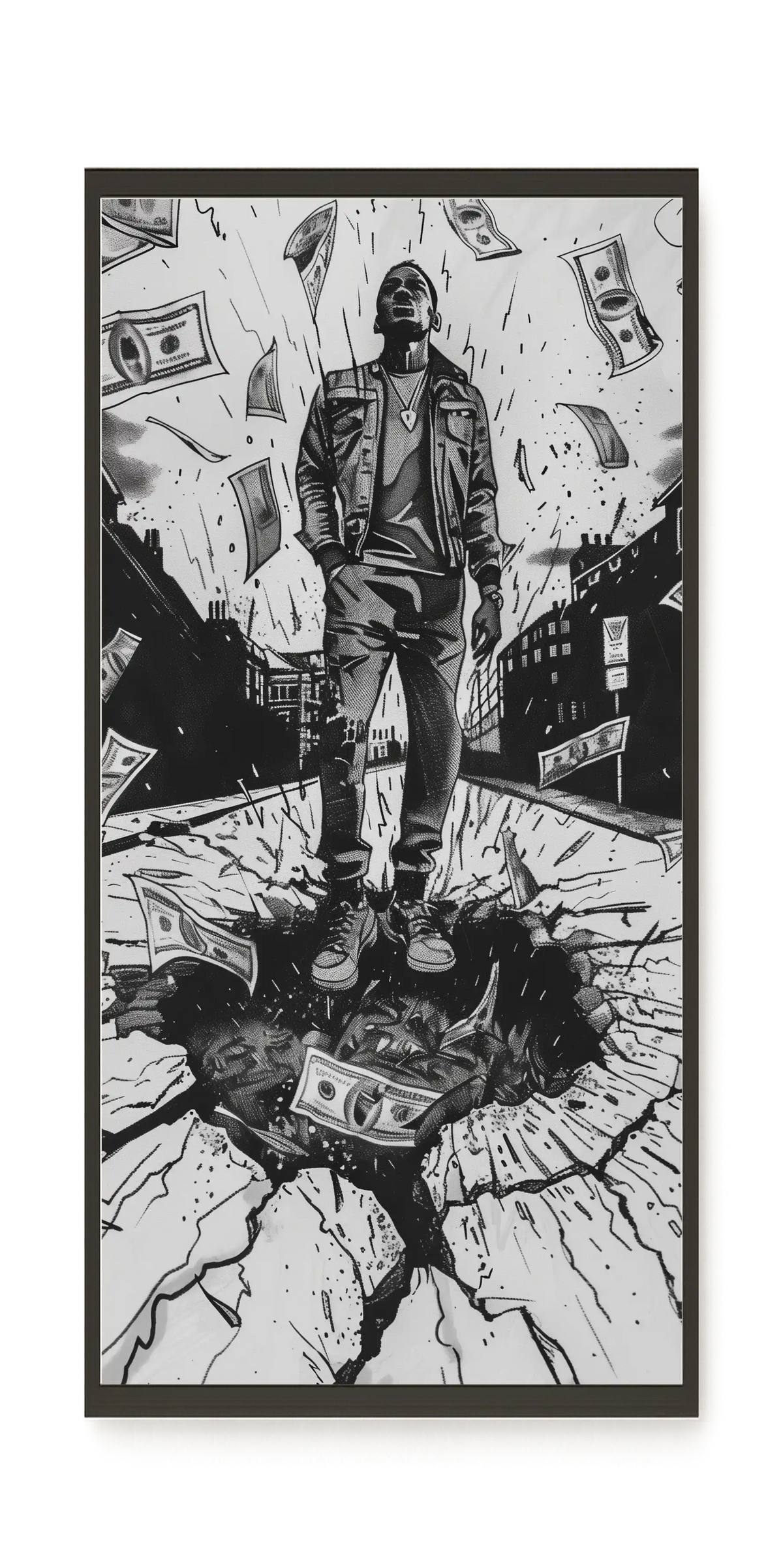 Man Surrounded by Falling Money Canvas Wall Art