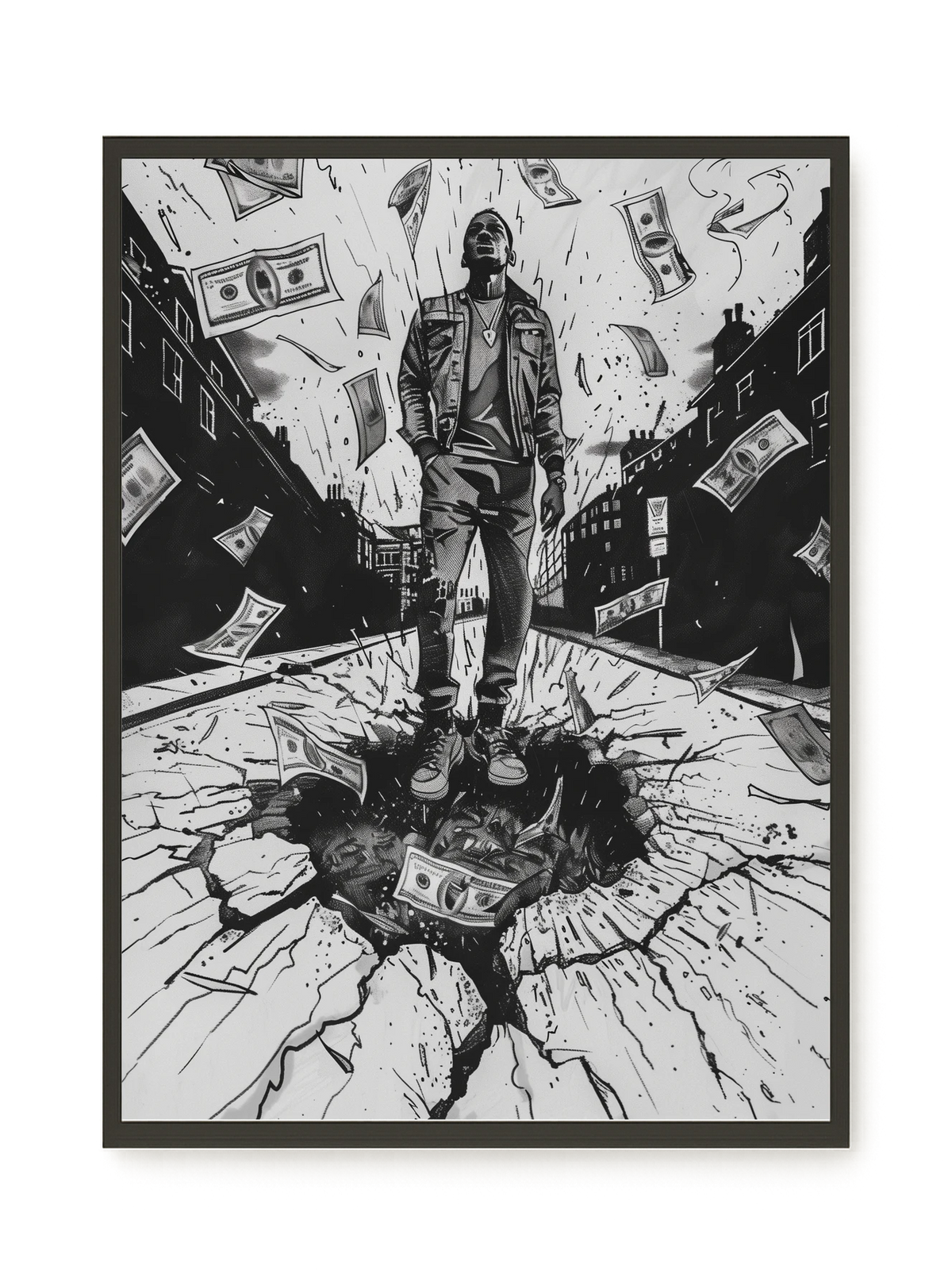 Man Surrounded by Falling Money Canvas Wall Art