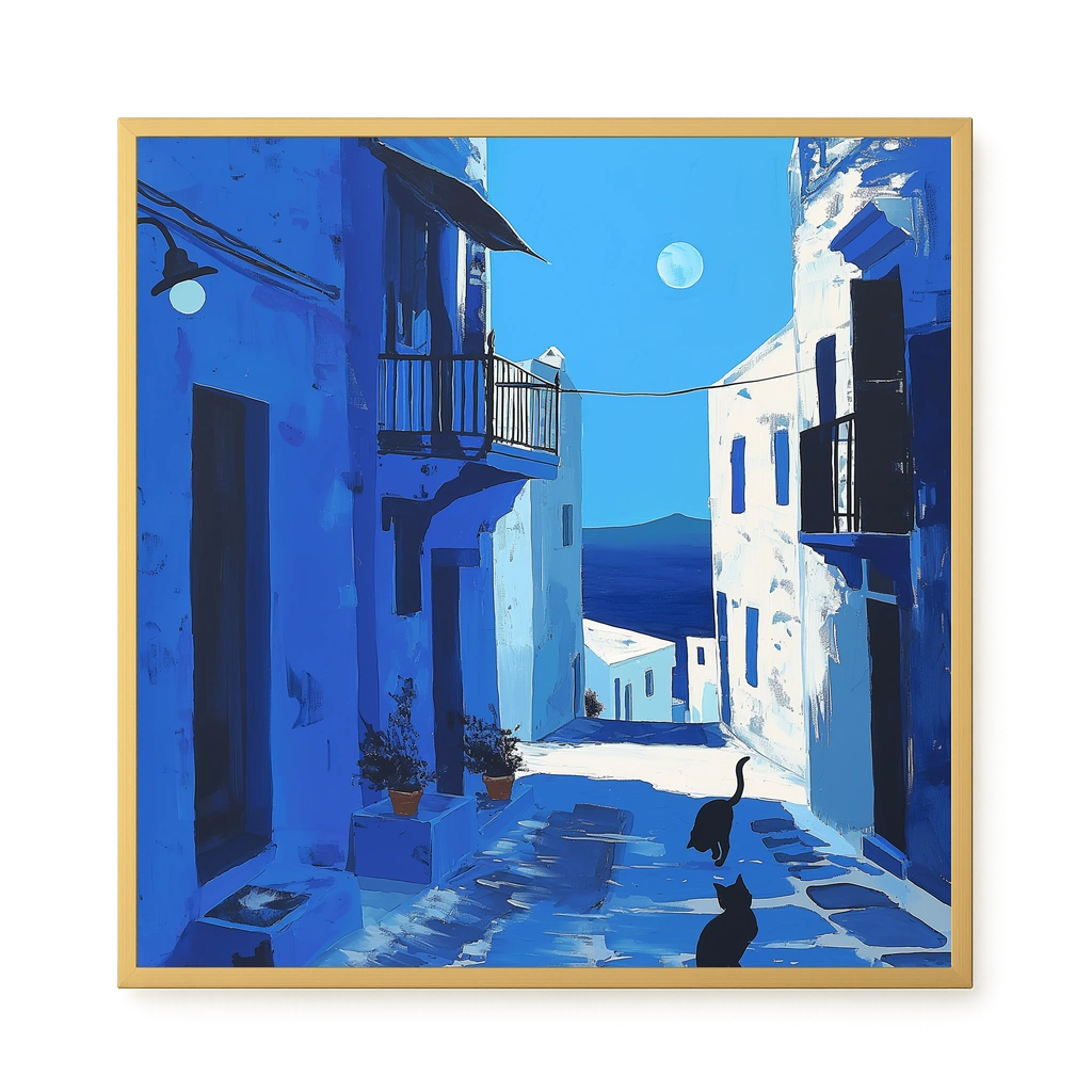 Blue Alley with Cats Canvas Print