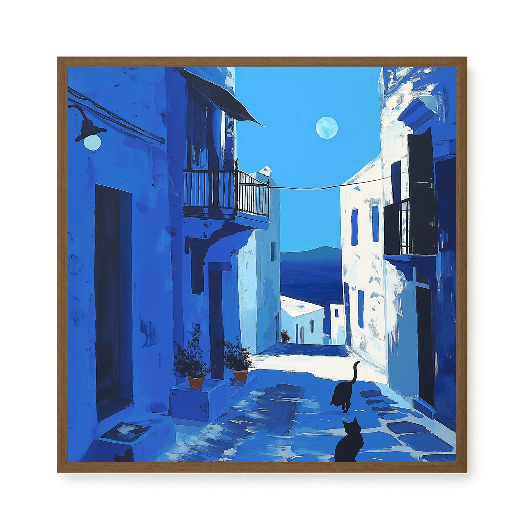 Blue Alley with Cats Canvas Print