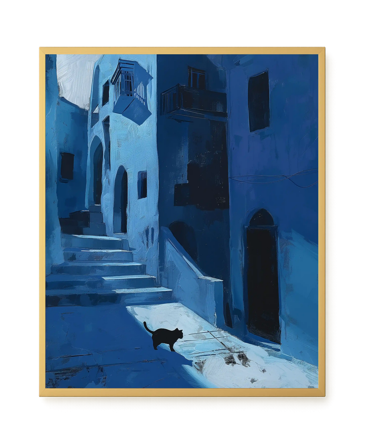 Blue Night Passage with Cat Canvas Wall Art