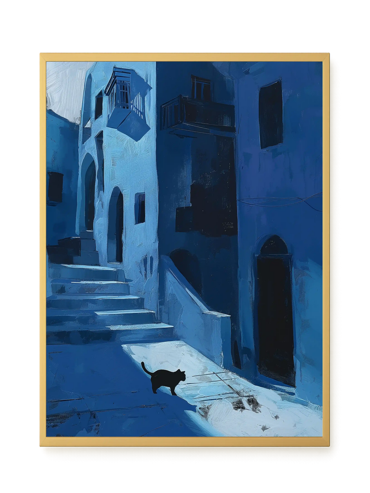 Blue Night Passage with Cat Canvas Wall Art