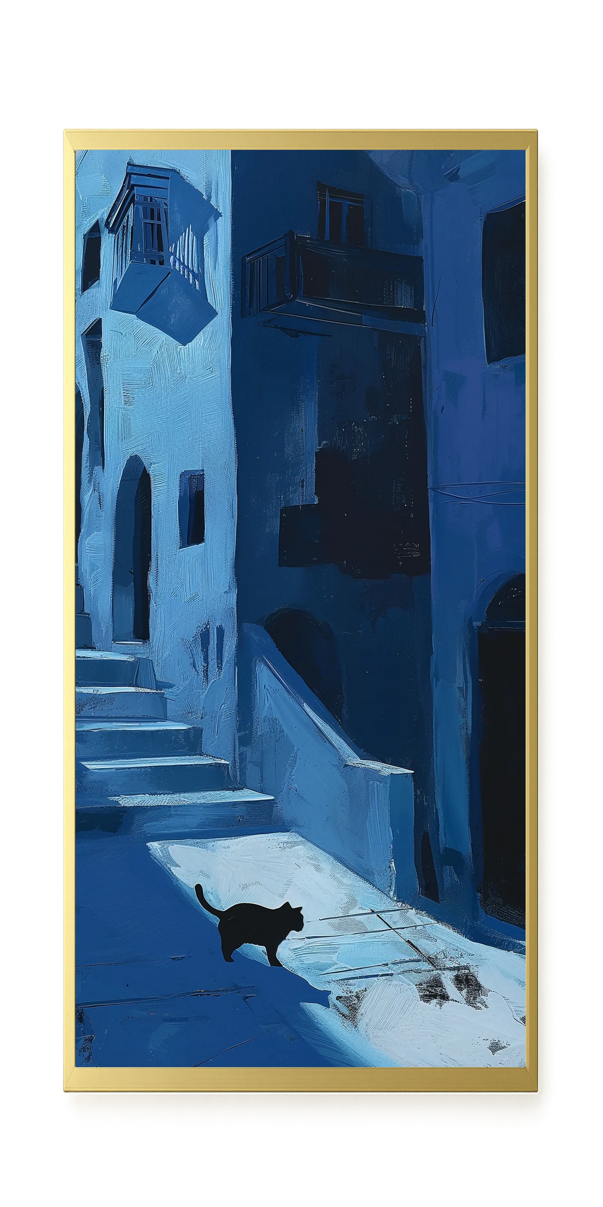 Blue Night Passage with Cat Canvas Wall Art