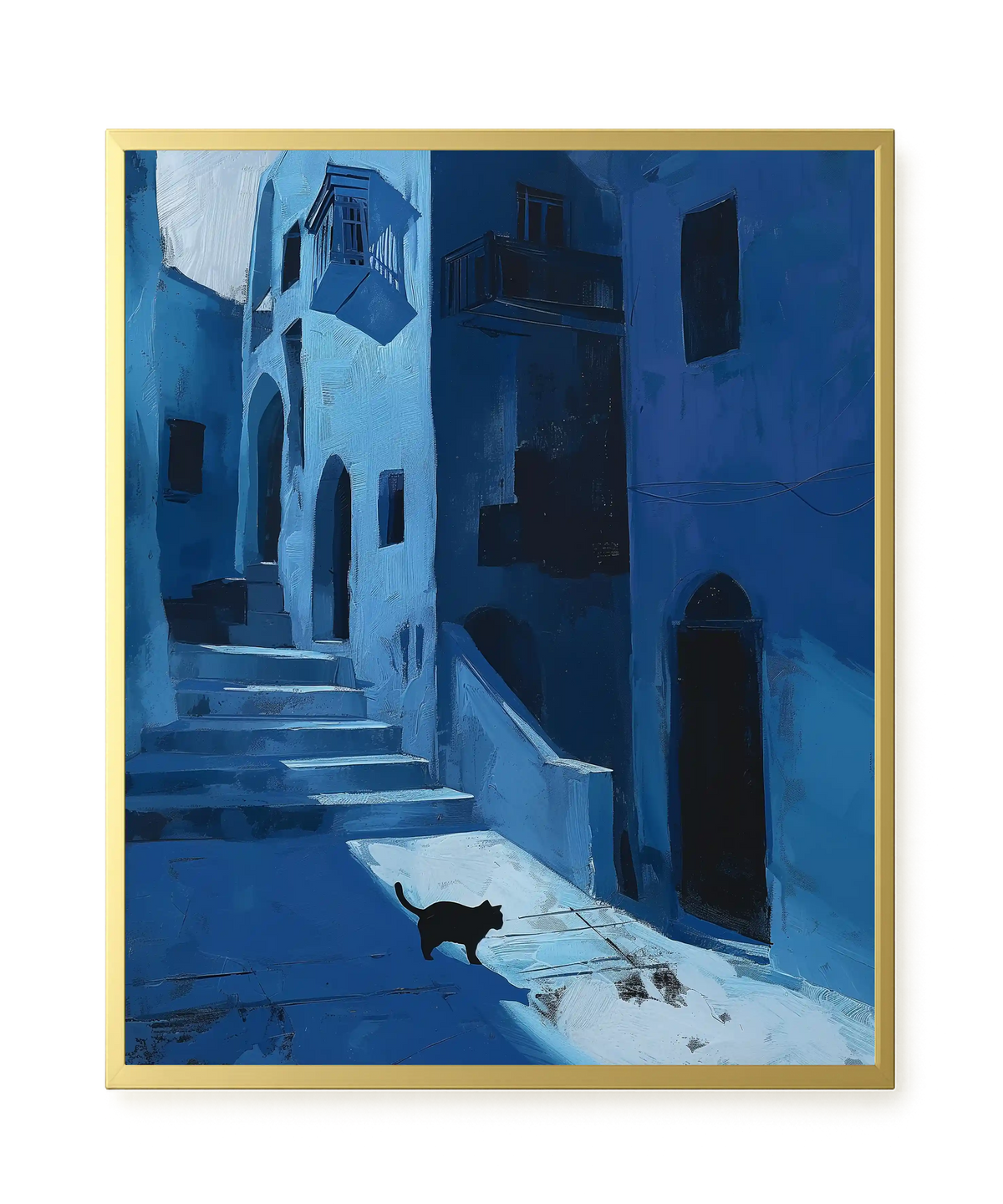 Blue Night Passage with Cat Canvas Wall Art