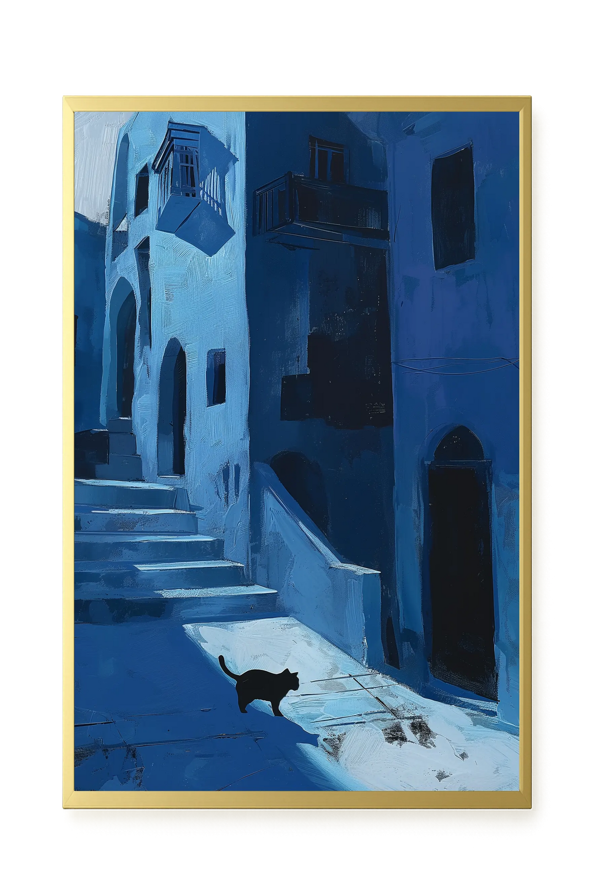 Blue Night Passage with Cat Canvas Wall Art
