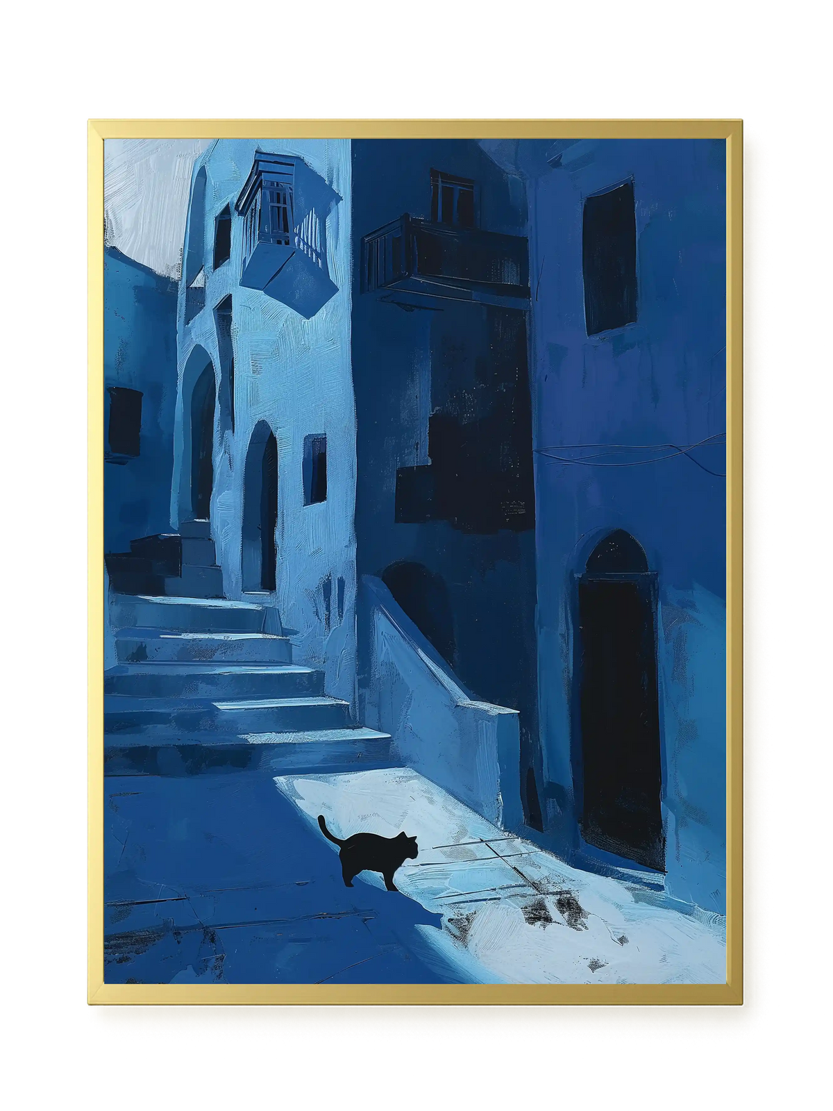 Blue Night Passage with Cat Canvas Wall Art