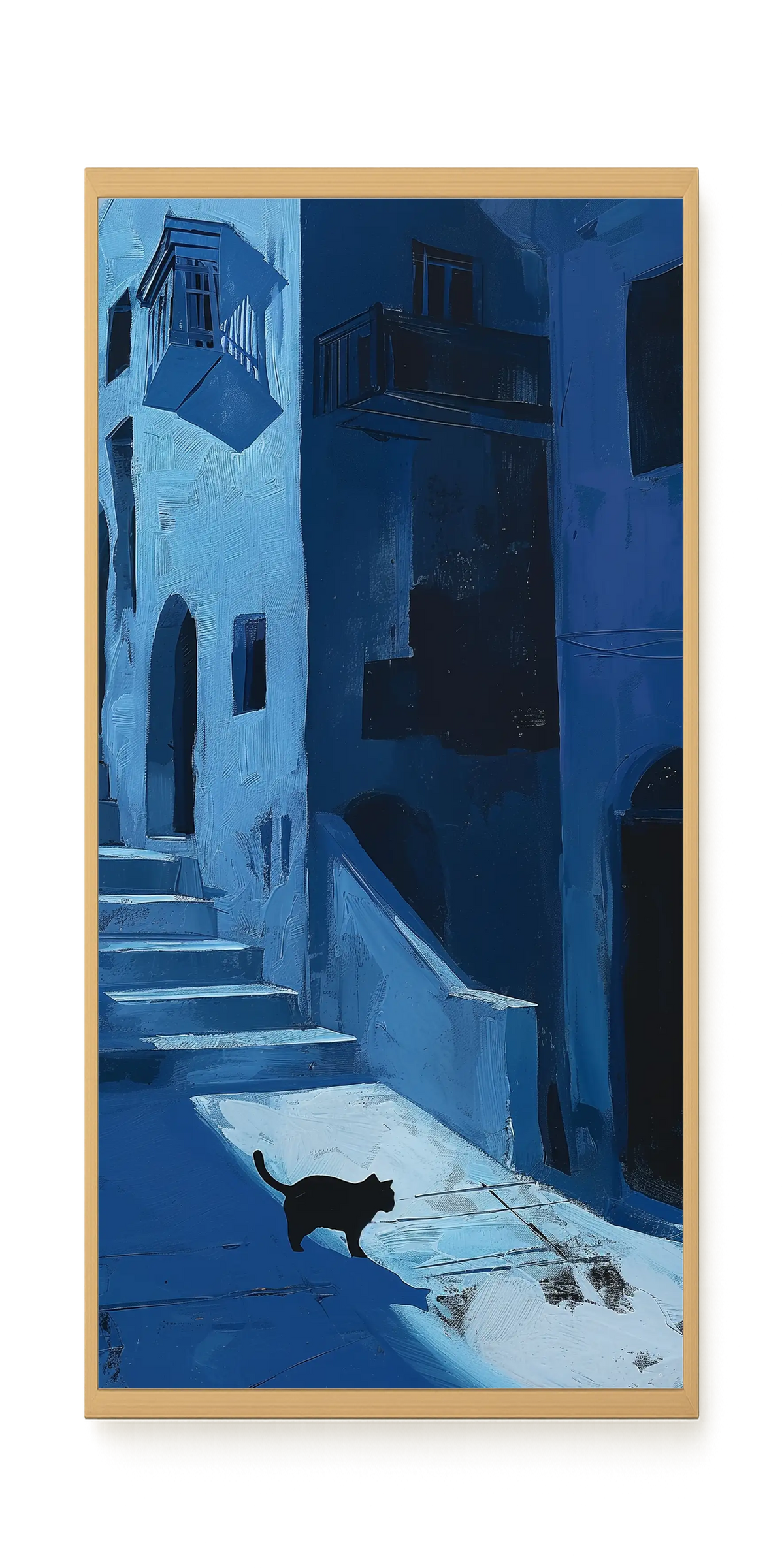 Blue Night Passage with Cat Canvas Wall Art