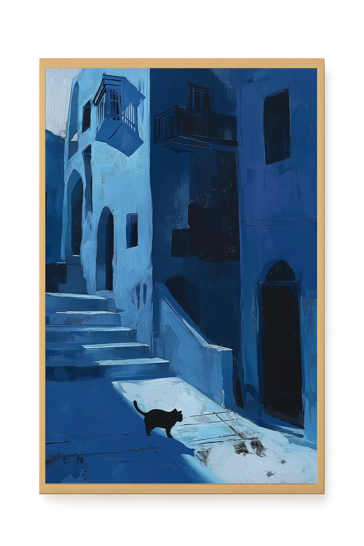Blue Night Passage with Cat Canvas Wall Art
