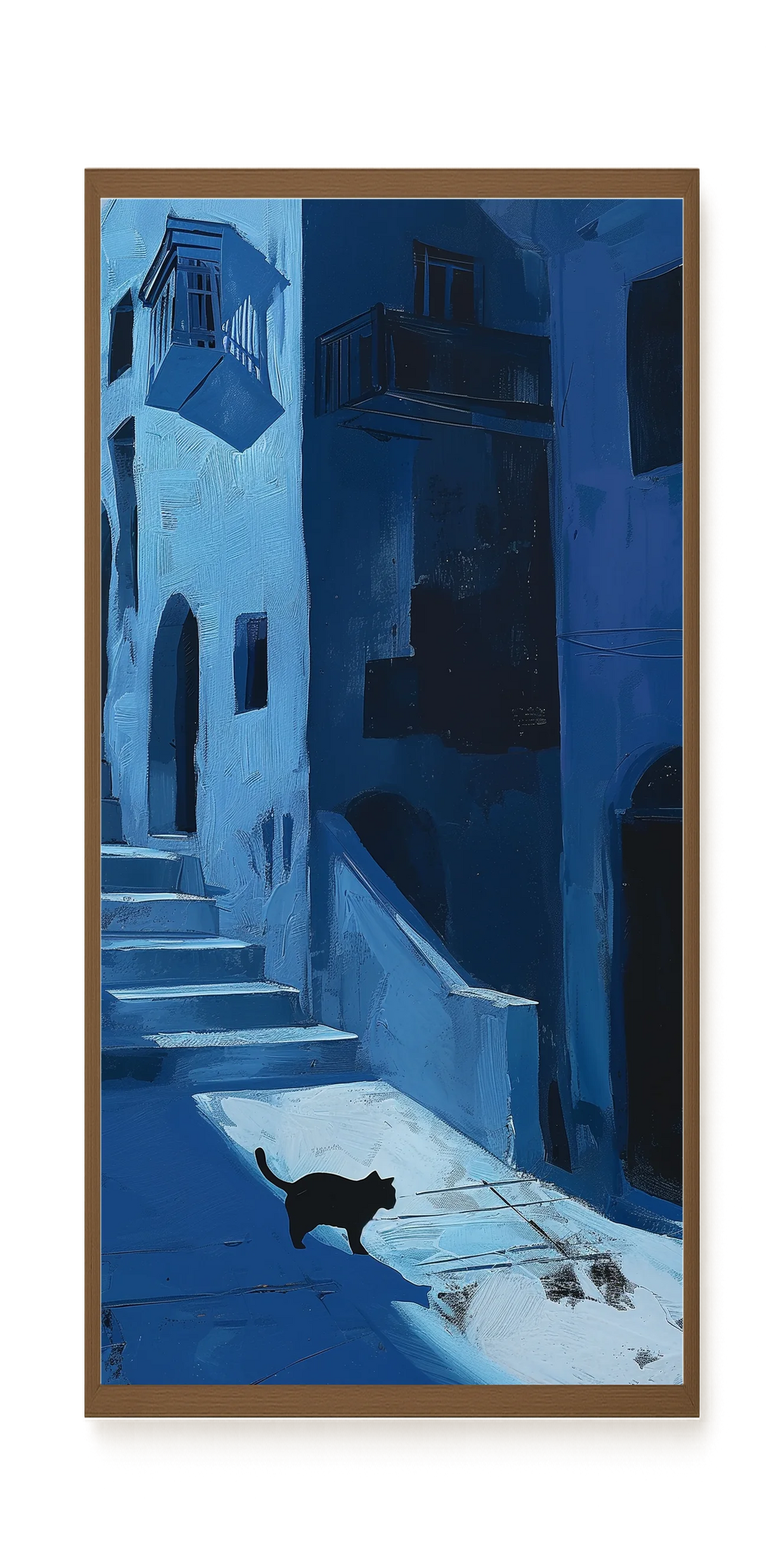 Blue Night Passage with Cat Canvas Wall Art