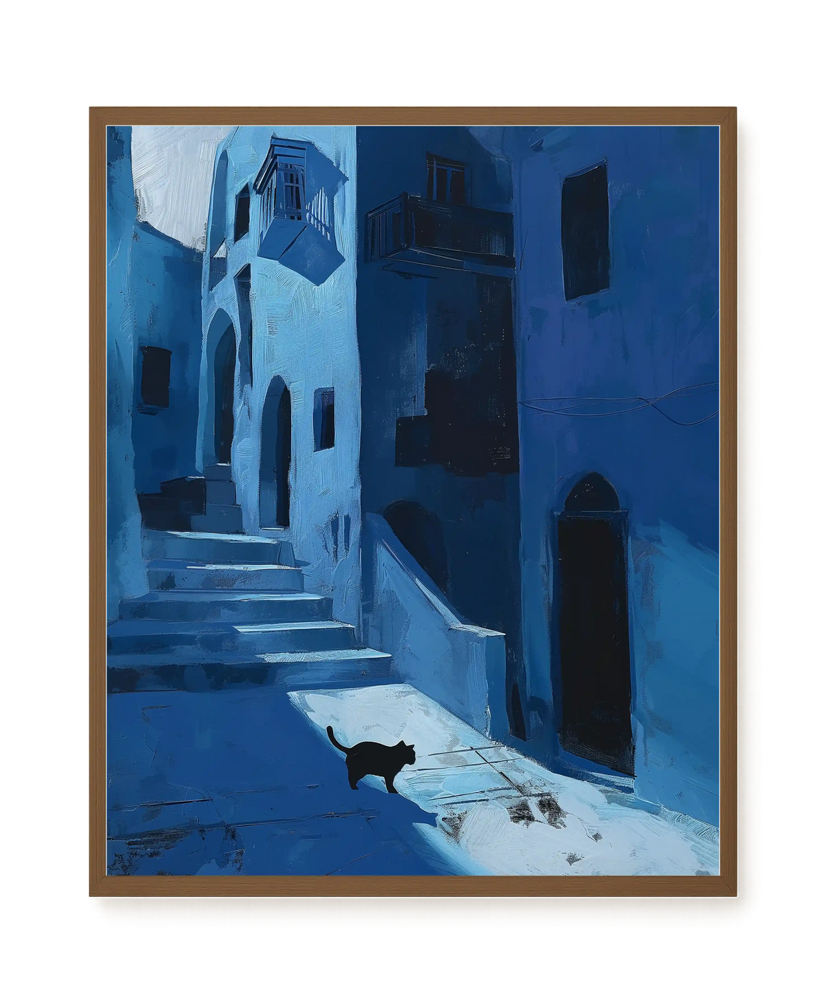 Blue Night Passage with Cat Canvas Wall Art