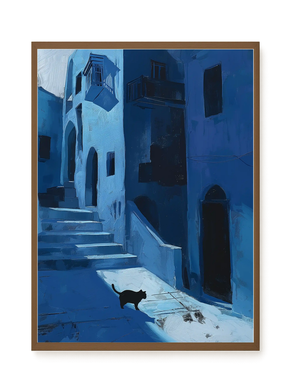 Blue Night Passage with Cat Canvas Wall Art