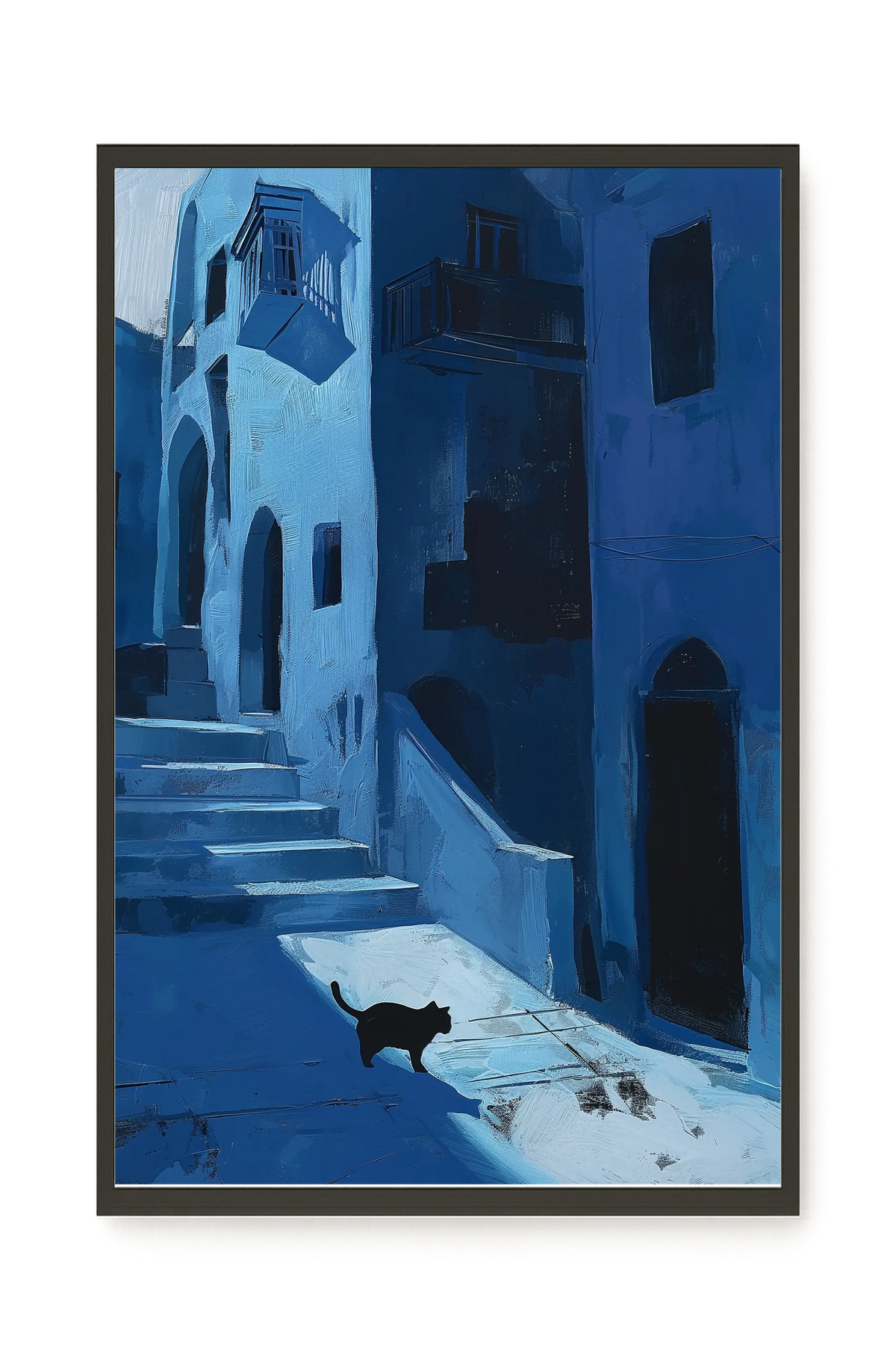 Blue Night Passage with Cat Canvas Wall Art
