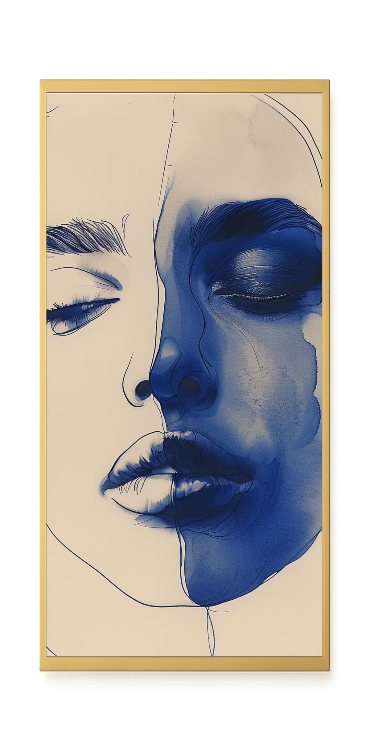 Abstract Face in Blue Ink Canvas Wall Art