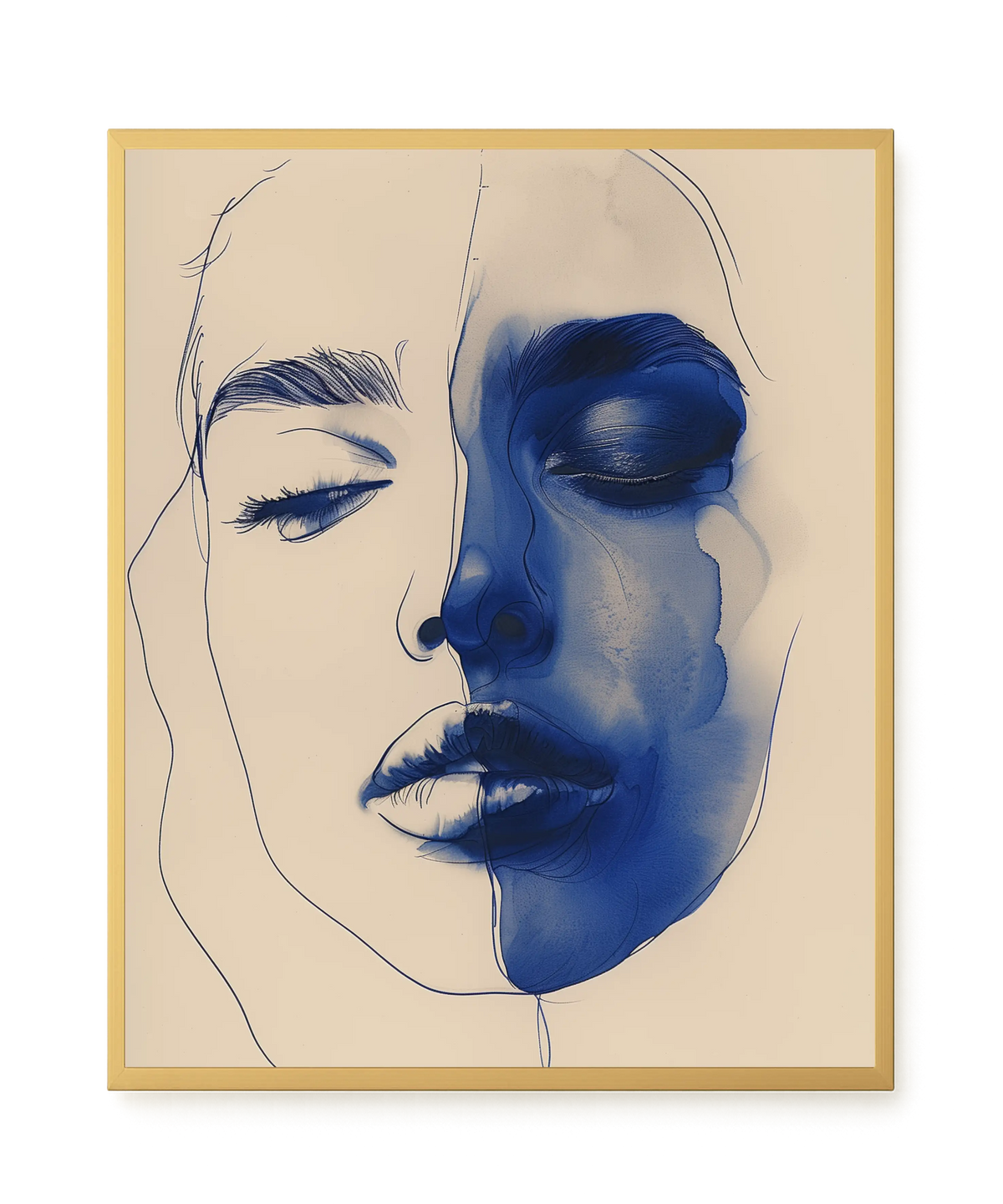 Abstract Face in Blue Ink Canvas Wall Art