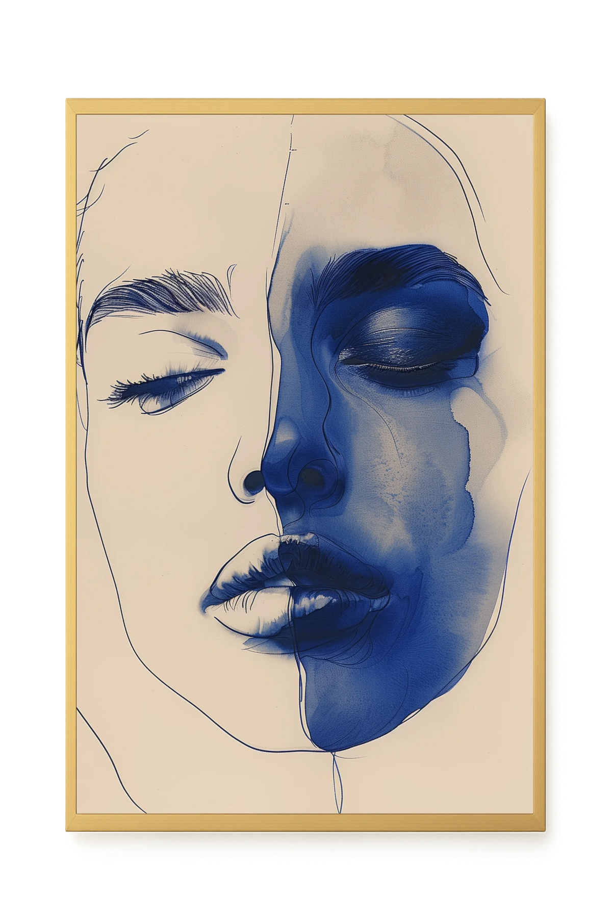 Abstract Face in Blue Ink Canvas Wall Art