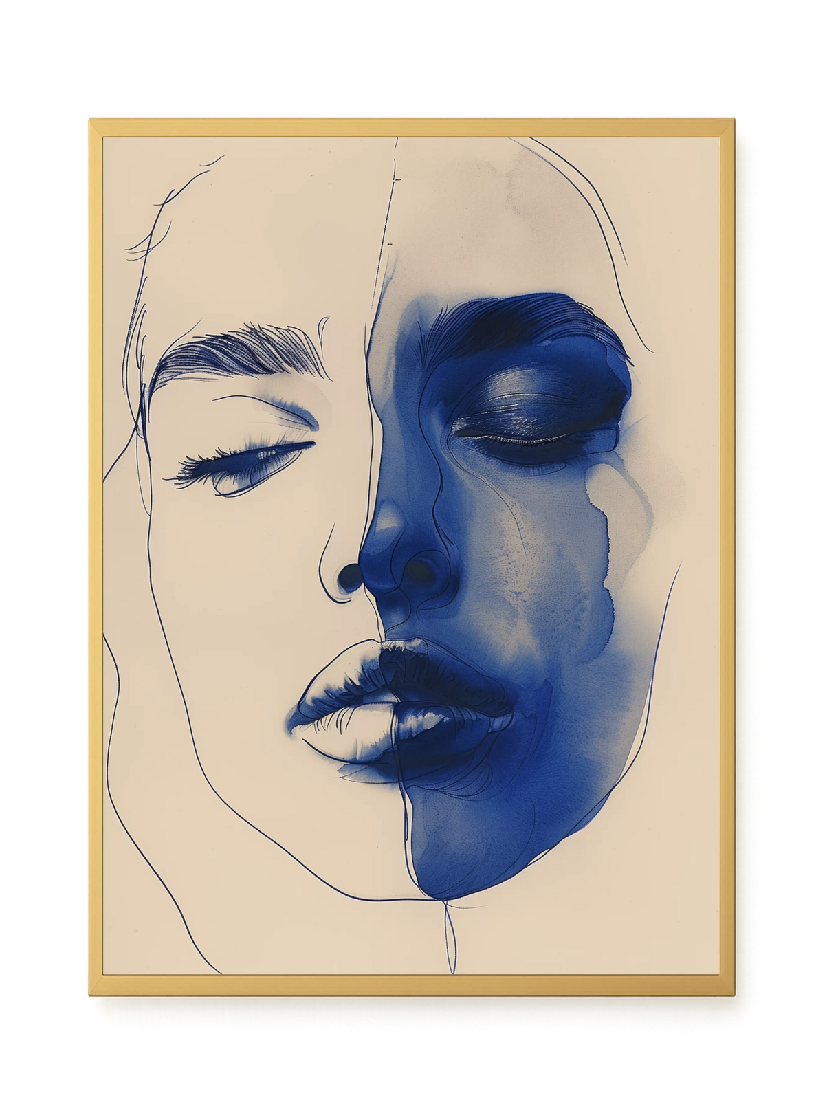Abstract Face in Blue Ink Canvas Wall Art
