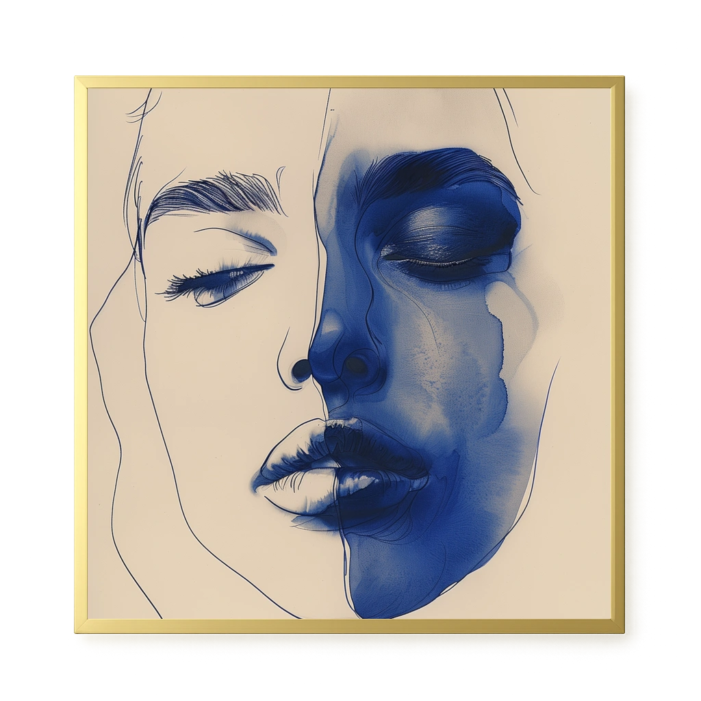 Abstract Face in Blue Ink Canvas Wall Art