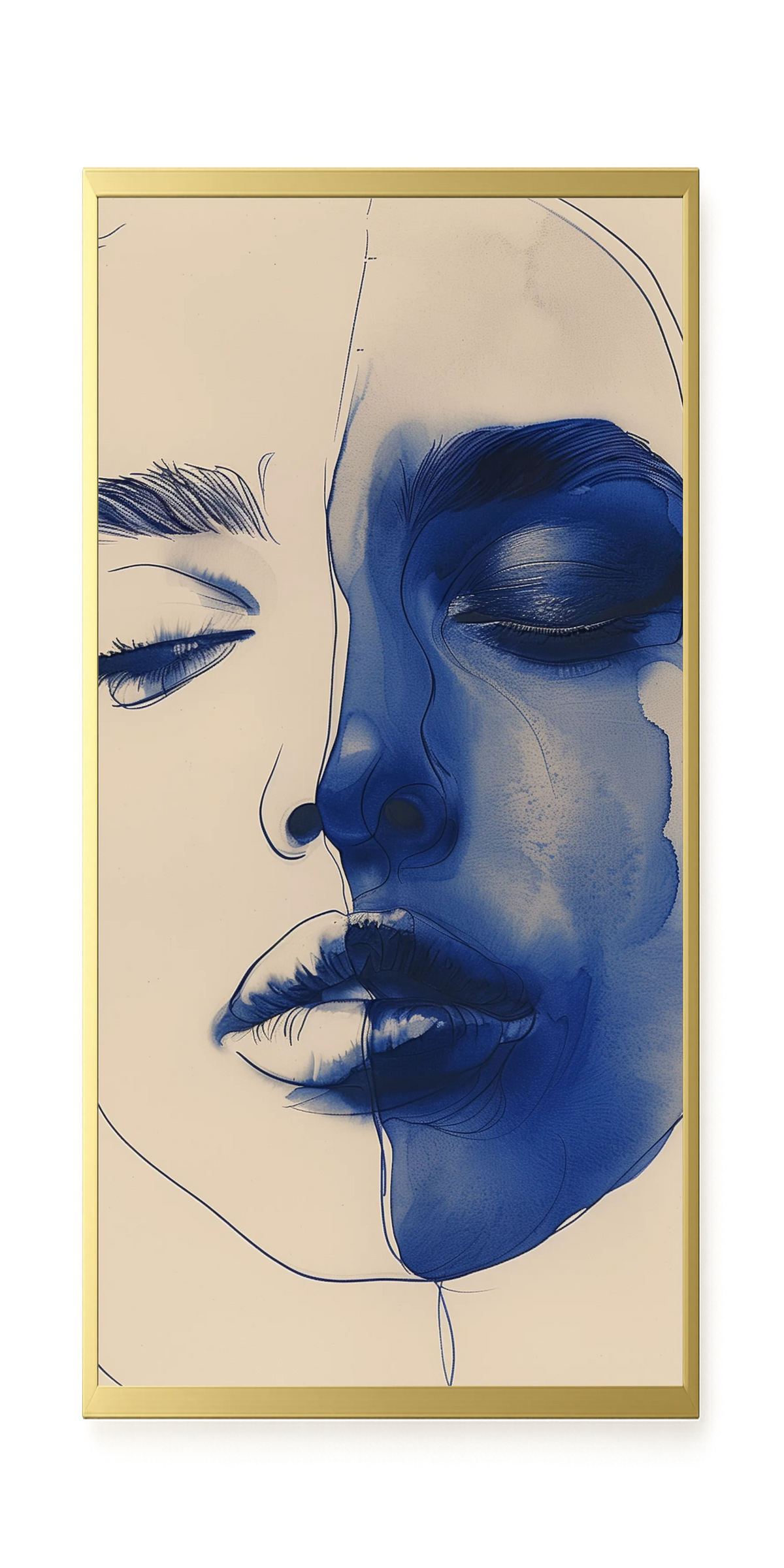 Abstract Face in Blue Ink Canvas Wall Art