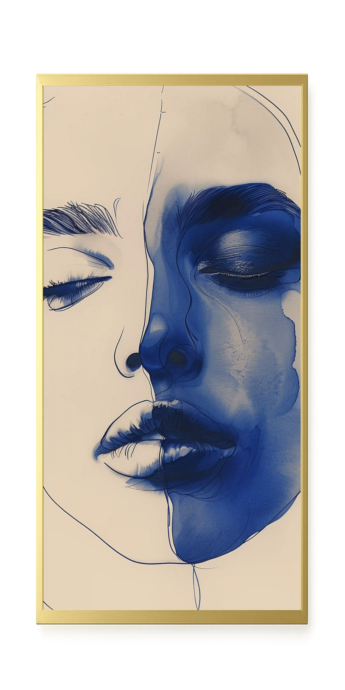 Abstract Face in Blue Ink Canvas Wall Art