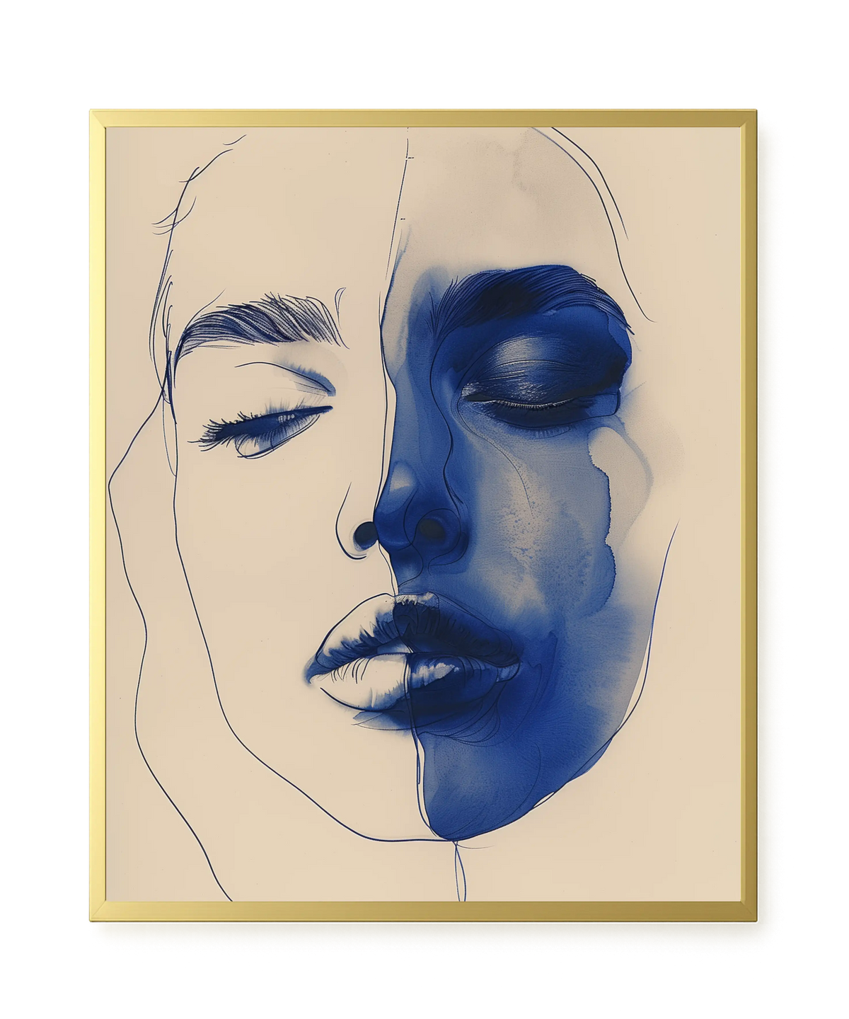 Abstract Face in Blue Ink Canvas Wall Art