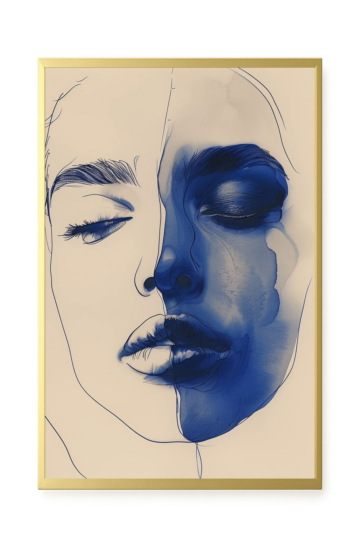 Abstract Face in Blue Ink Canvas Wall Art