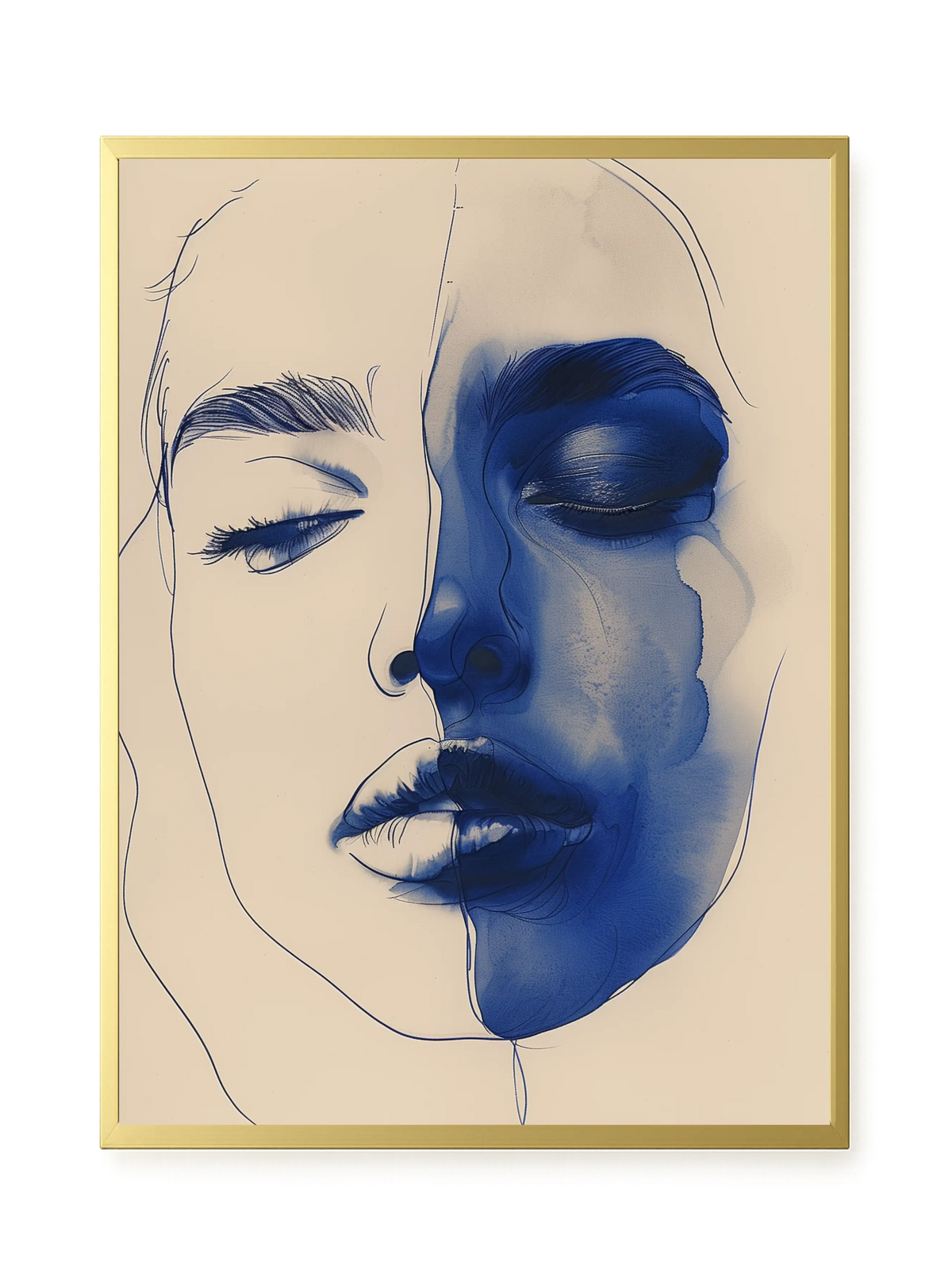 Abstract Face in Blue Ink Canvas Wall Art