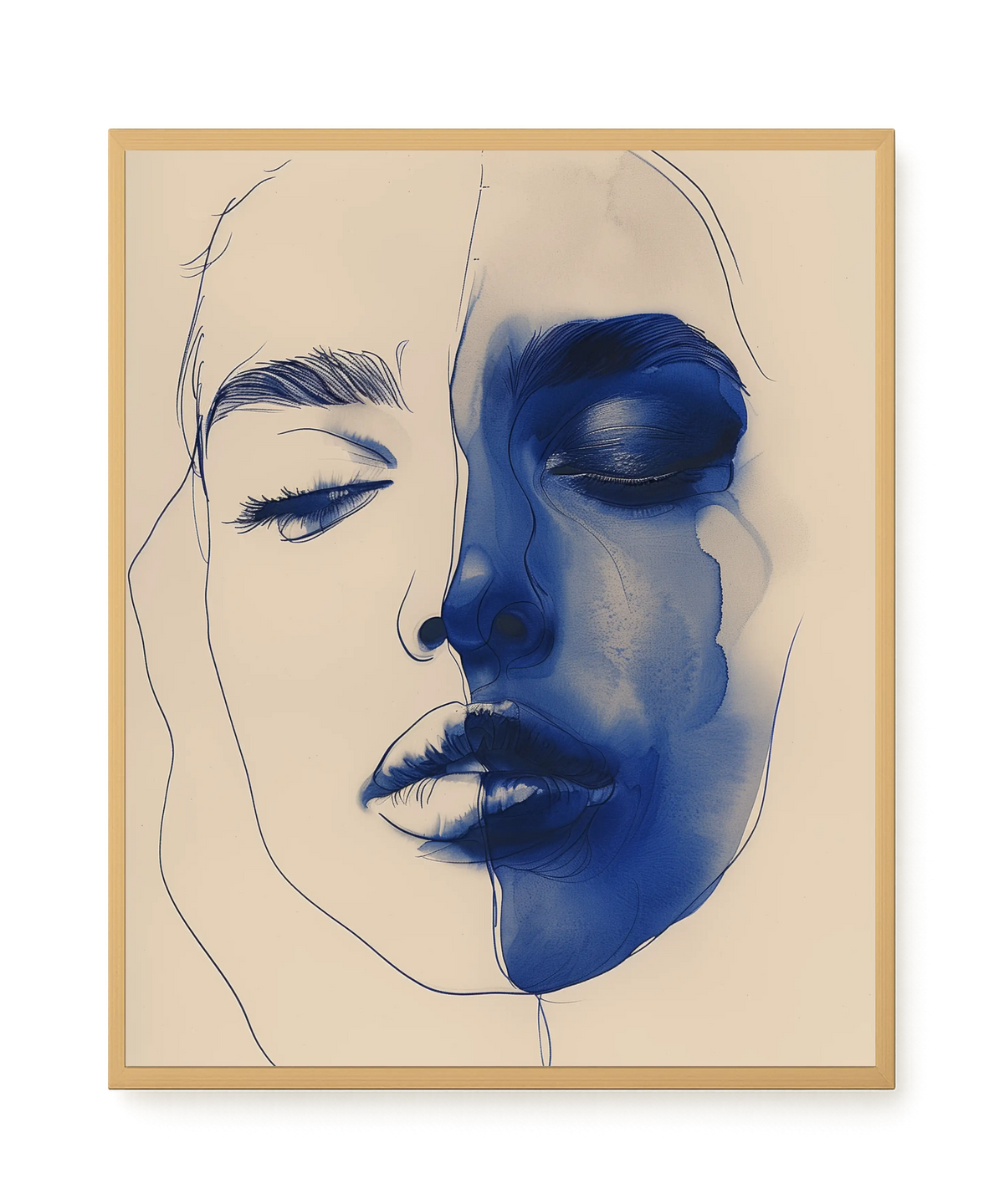 Abstract Face in Blue Ink Canvas Wall Art