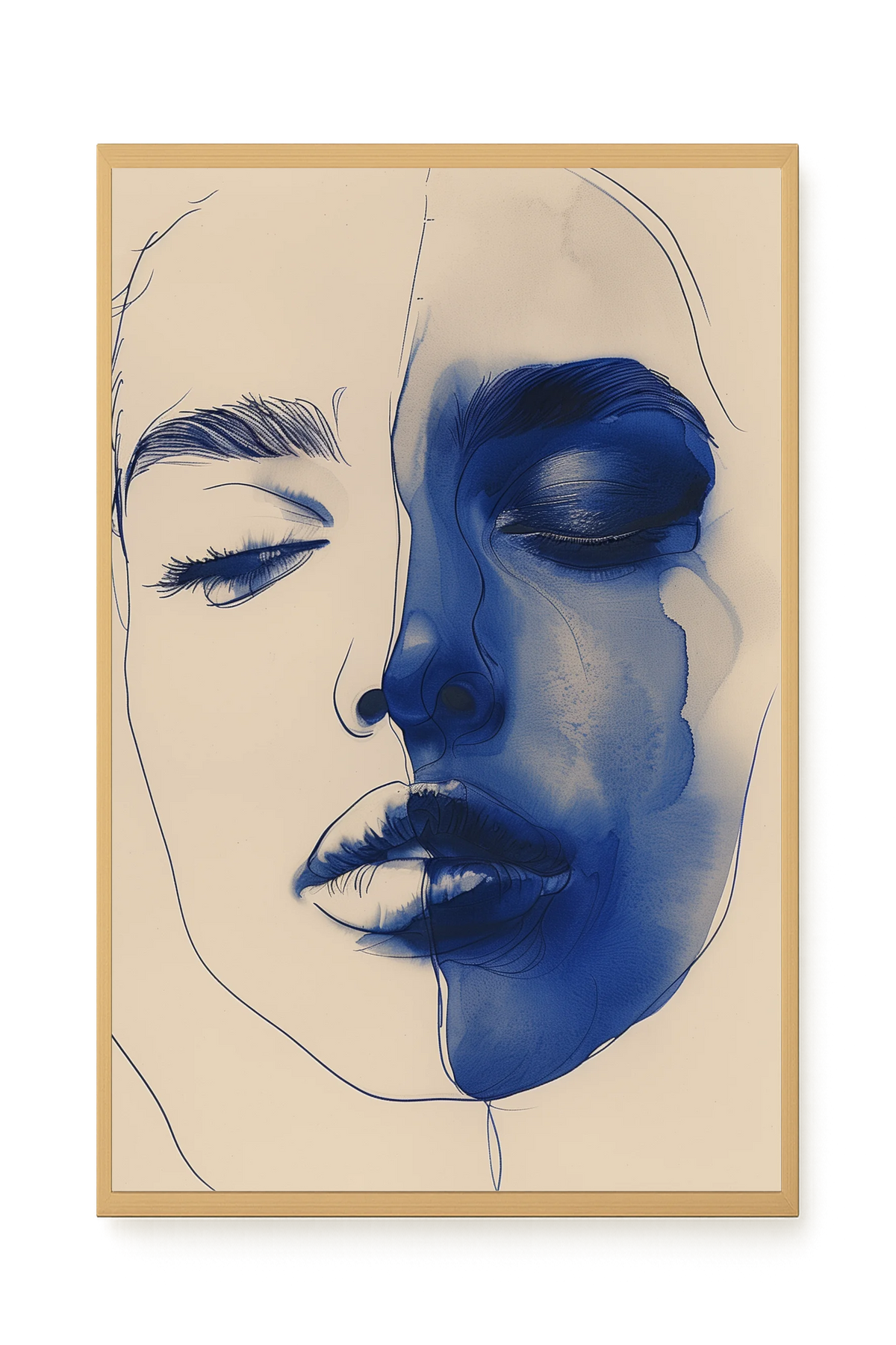 Abstract Face in Blue Ink Canvas Wall Art