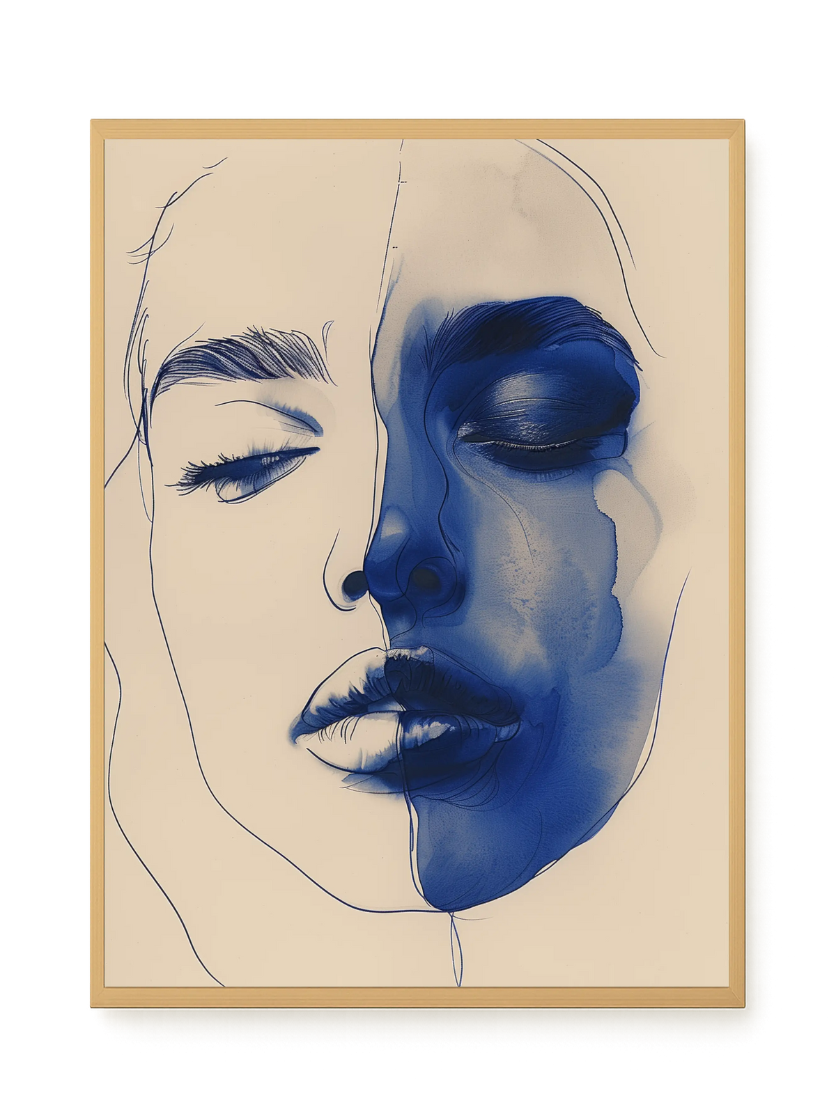Abstract Face in Blue Ink Canvas Wall Art