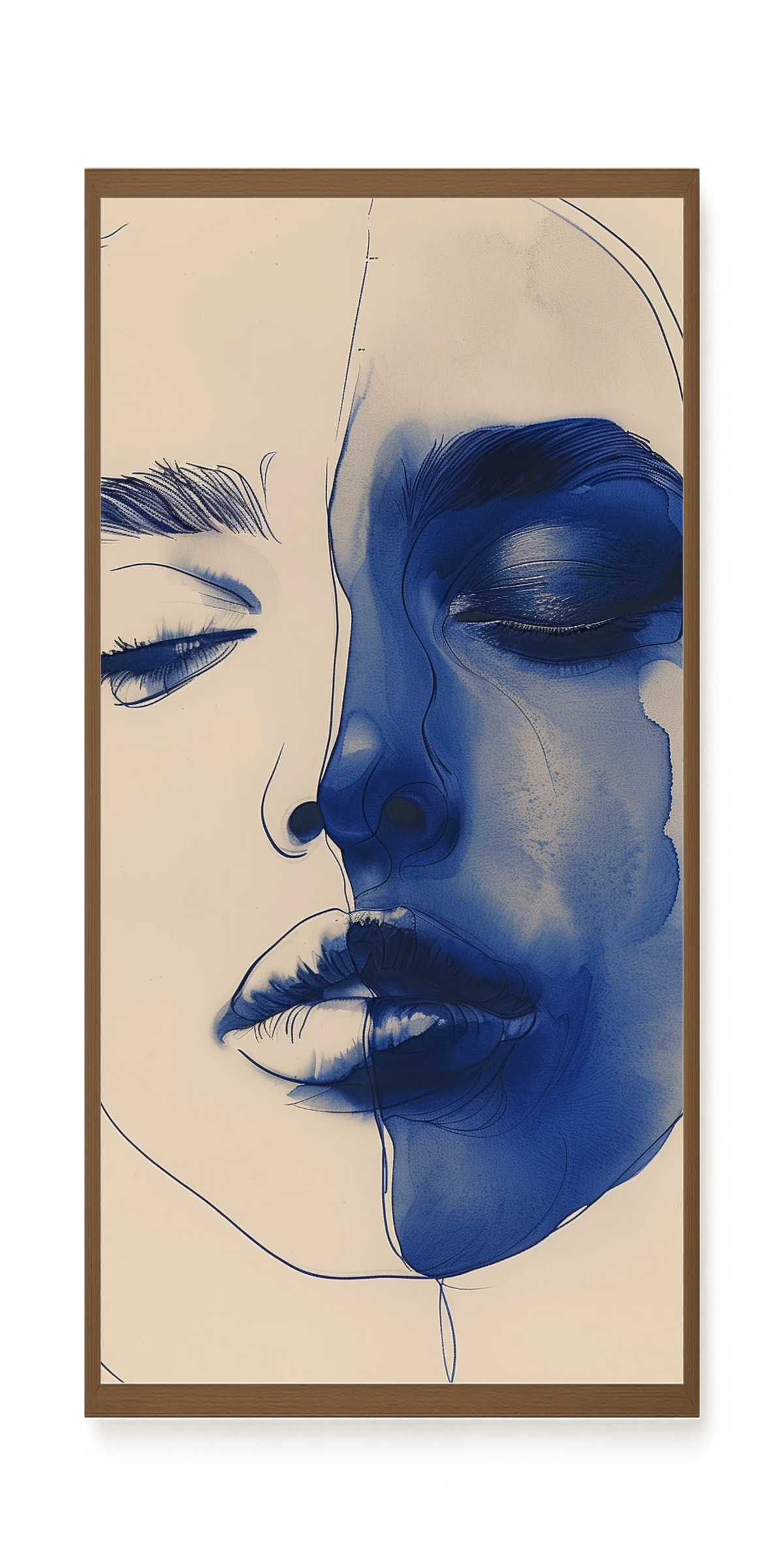 Abstract Face in Blue Ink Canvas Wall Art