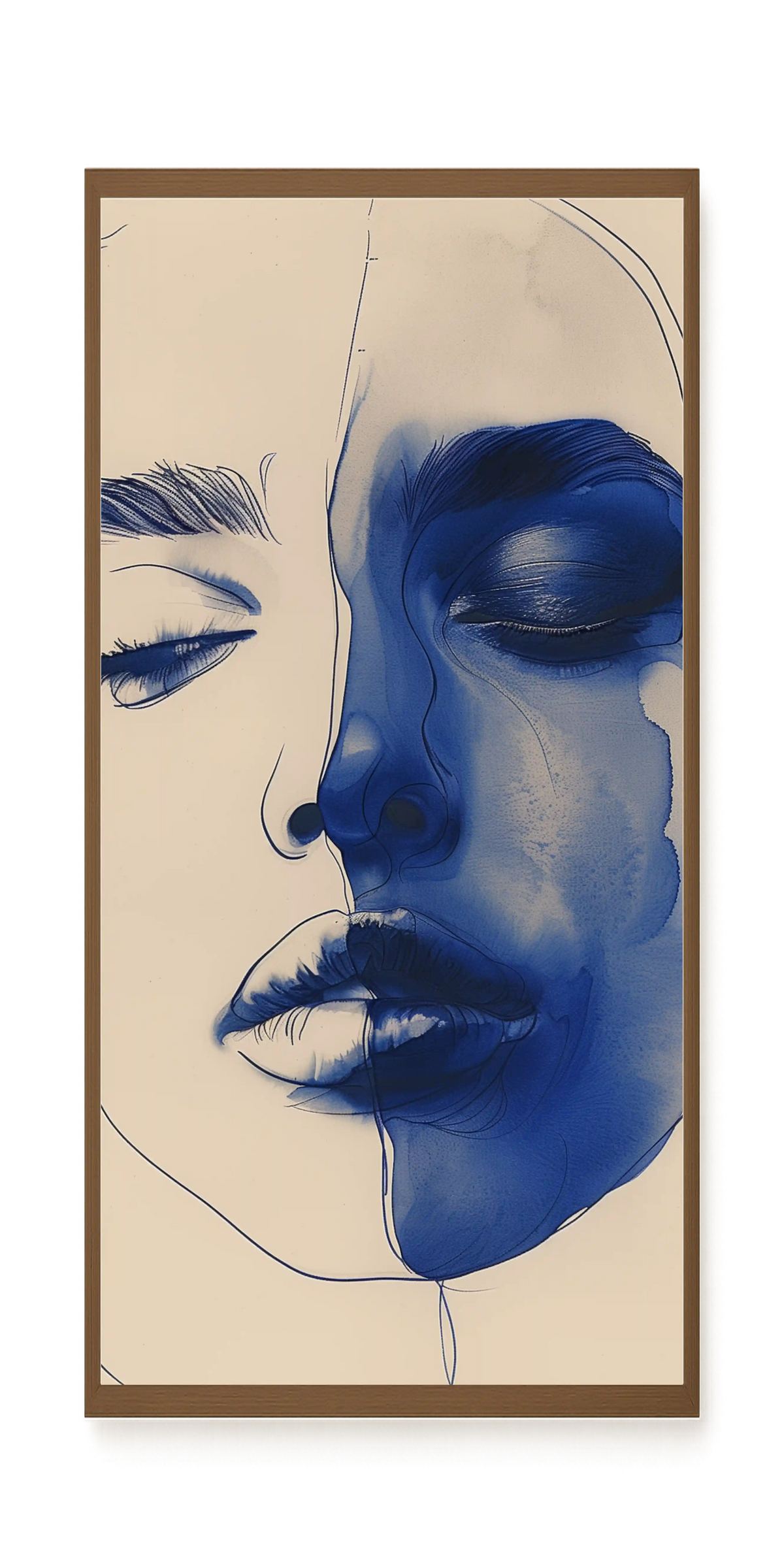 Abstract Face in Blue Ink Canvas Wall Art